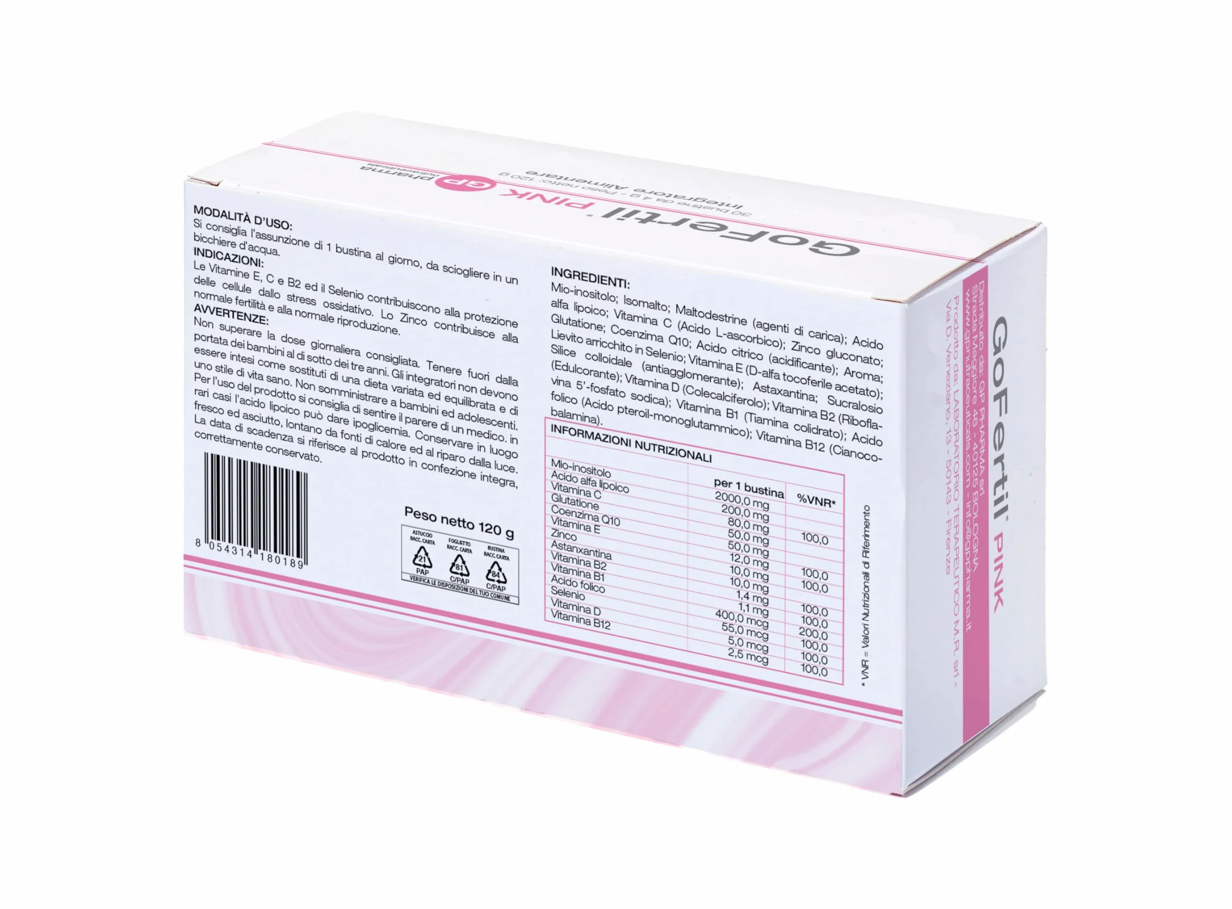 GoFertil Pink GP Nutraceuticals Myo Inositolo e Acido Folico per la Fertilità Femminile