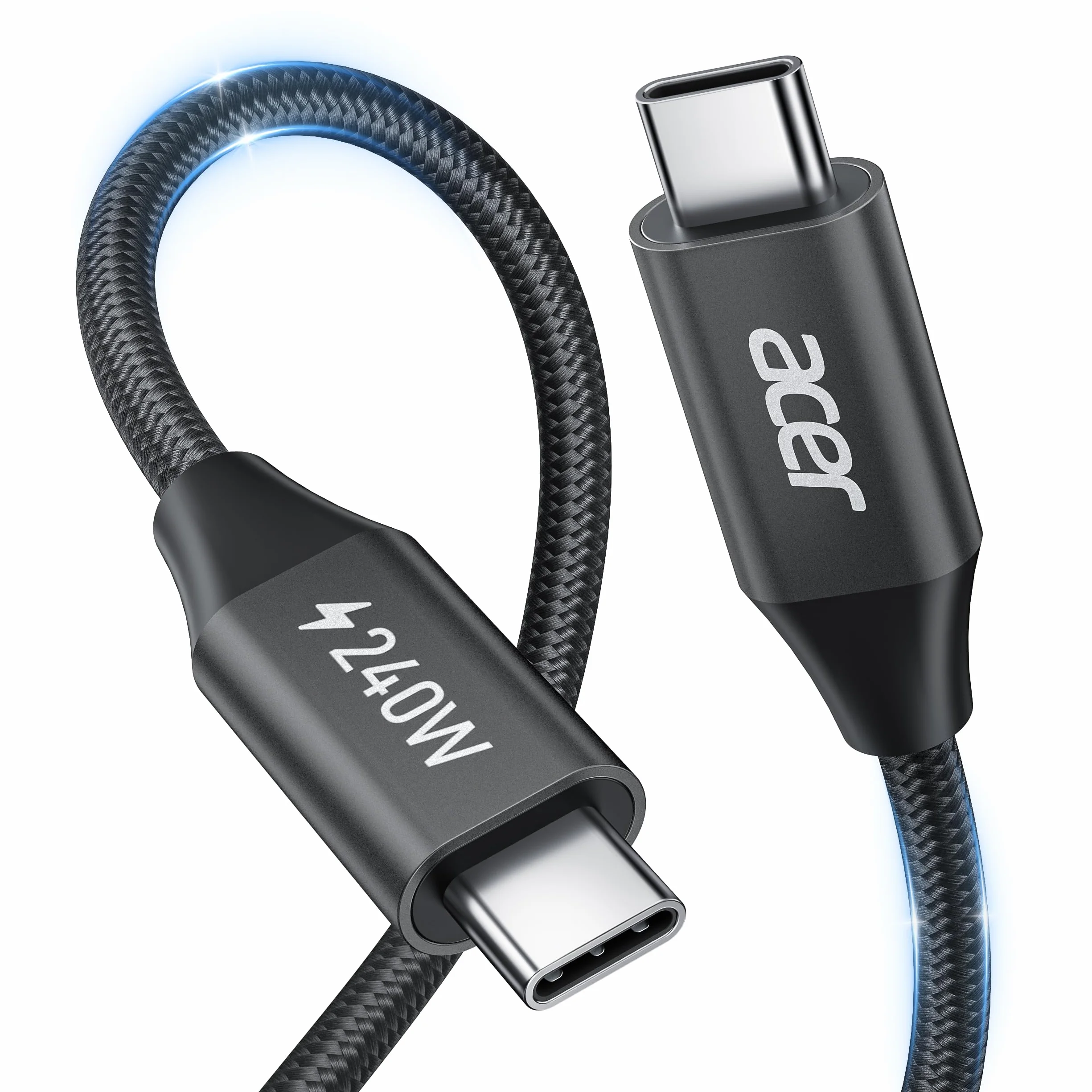Acer Cavo USB C 240W 3m, Cavo USB C a USB C Carica rapida, Caricatore Tipo C Nylon Braided Compatibile con iPhone 17 16 Samsung S23 Ultra iPad Air MacBook Pro Google Pixel 7 ecc.
