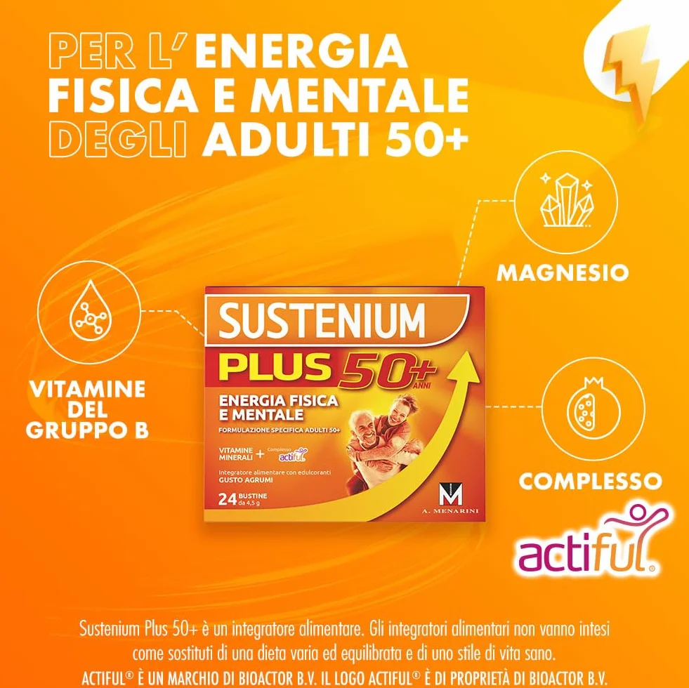 Sustenium Plus 50+ Integratore energizzante 24 bustine antiossidante ACTIFUL vitamine minerali