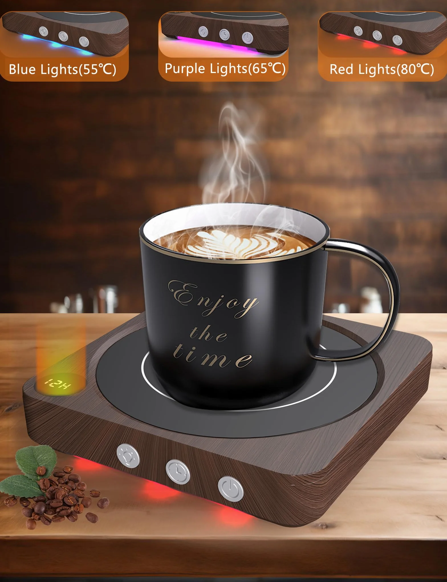 MQFORU Scaldatazze, Scalda Caffè da Tavolo con Display Della Temperatura, Spegnimento Automatico 2-12H, Scalda Candele Intelligente, Scalda Bevande con il Miglior Sapore di Caffè