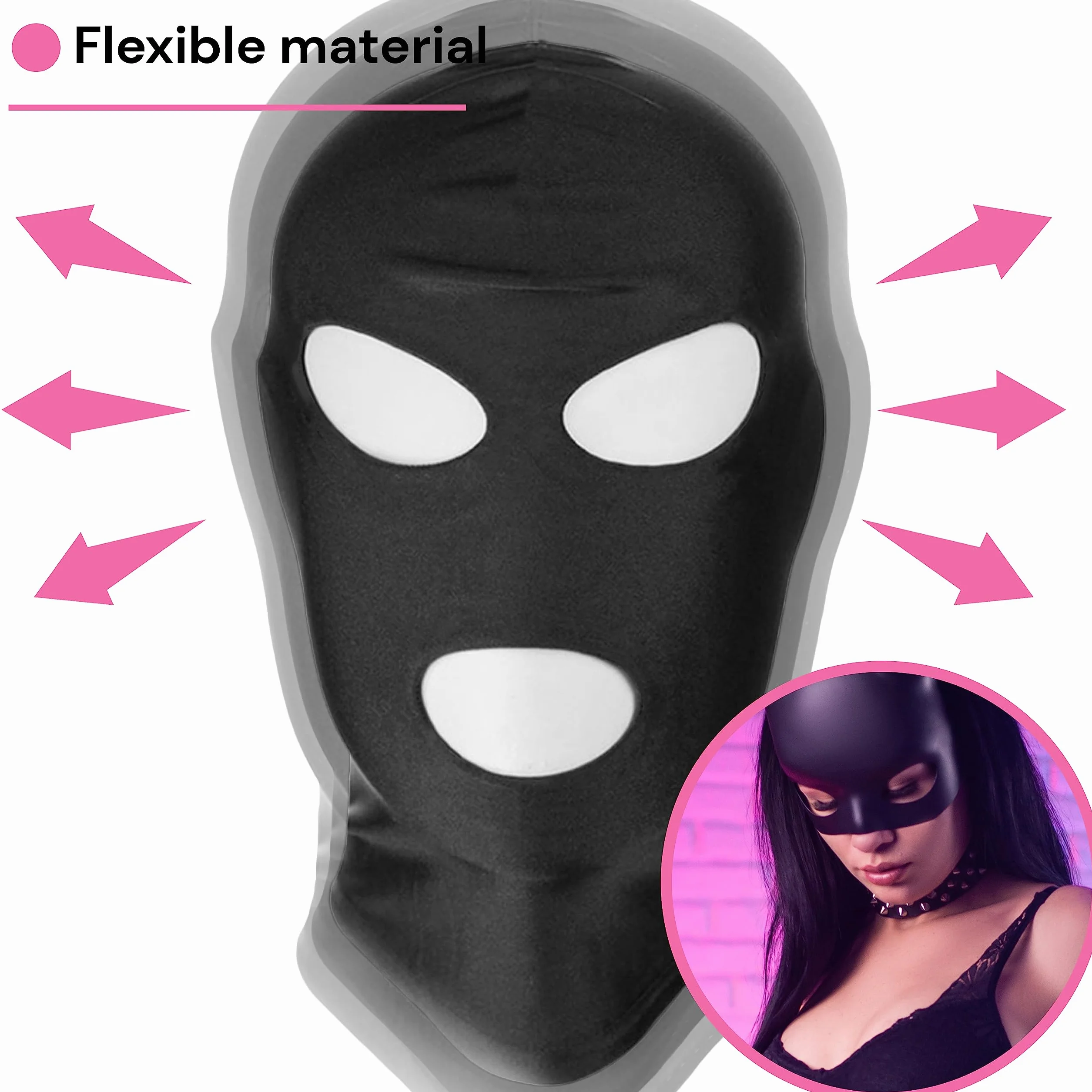 Maschera BDSM Donna Uomo Nero Spandex 58cm S/M Flessibile Traspirante Sadomaso Sex Toys Bondage