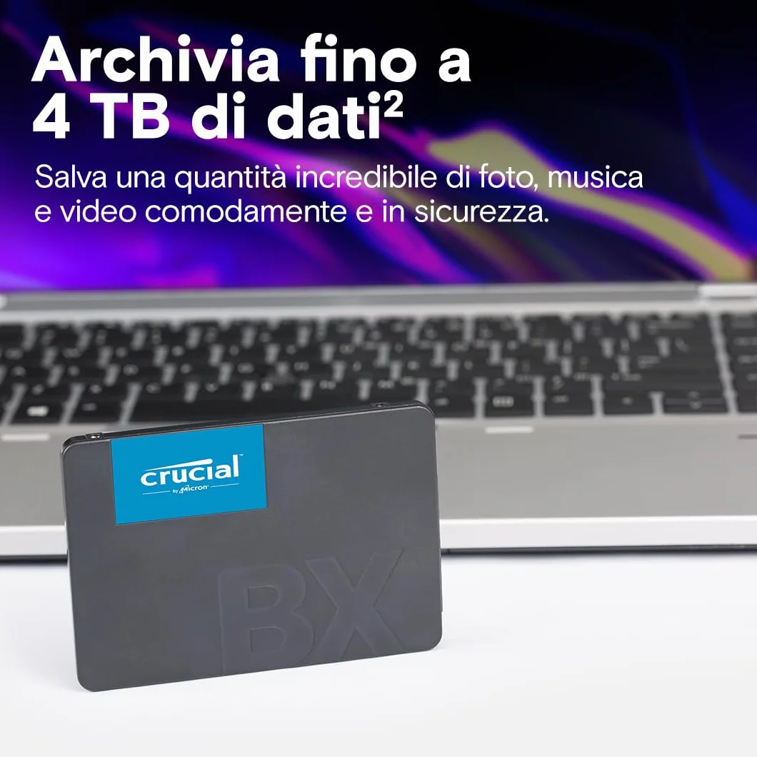 Crucial BX500 480 GB SSD Interno 3D NAND SATA 2.5 Pollici 540 MB/s Nero