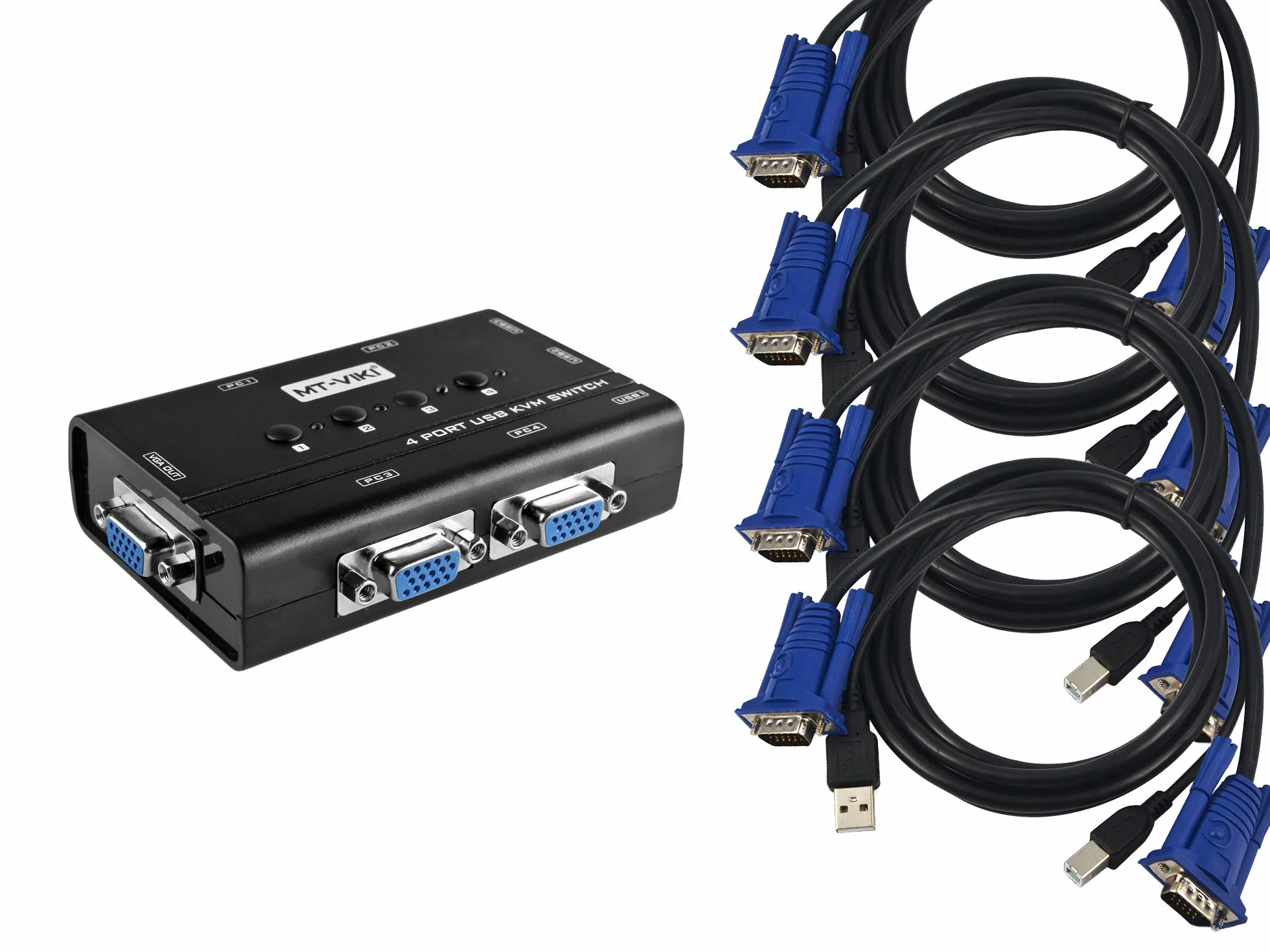 KALEA-INFORMATIQUE Box di condivisione con switch KVM per 4 PC. Monitor VGA, tastiera e mouse USB, con cavi KVM in dotazione.