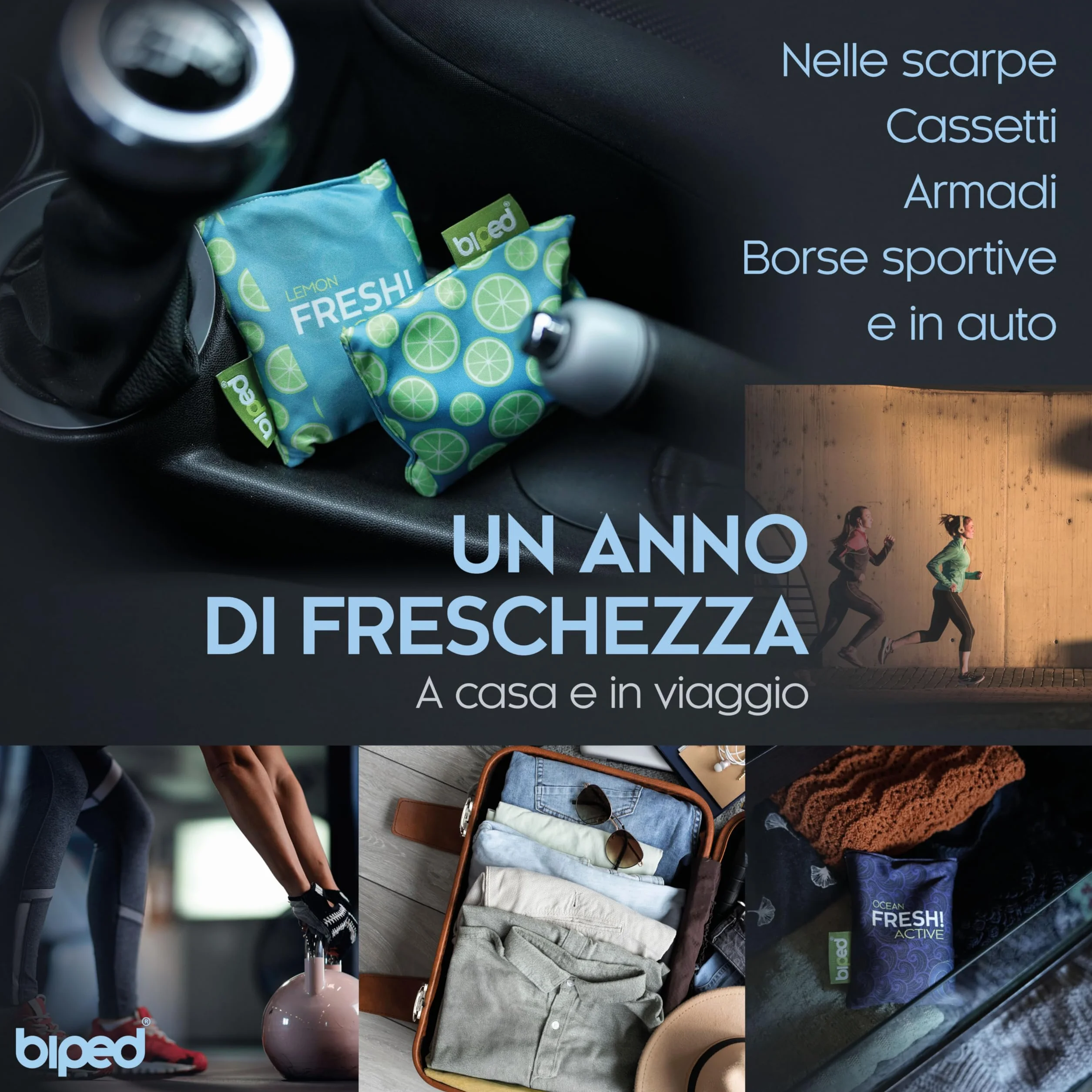 biped FRESH! ACTIVE Deodorante per scarpe con carbone attivo di bambù cuscino profumato o versione PURE senza oli contro sudore e cattivi odori effetto asciugante (LEMON)