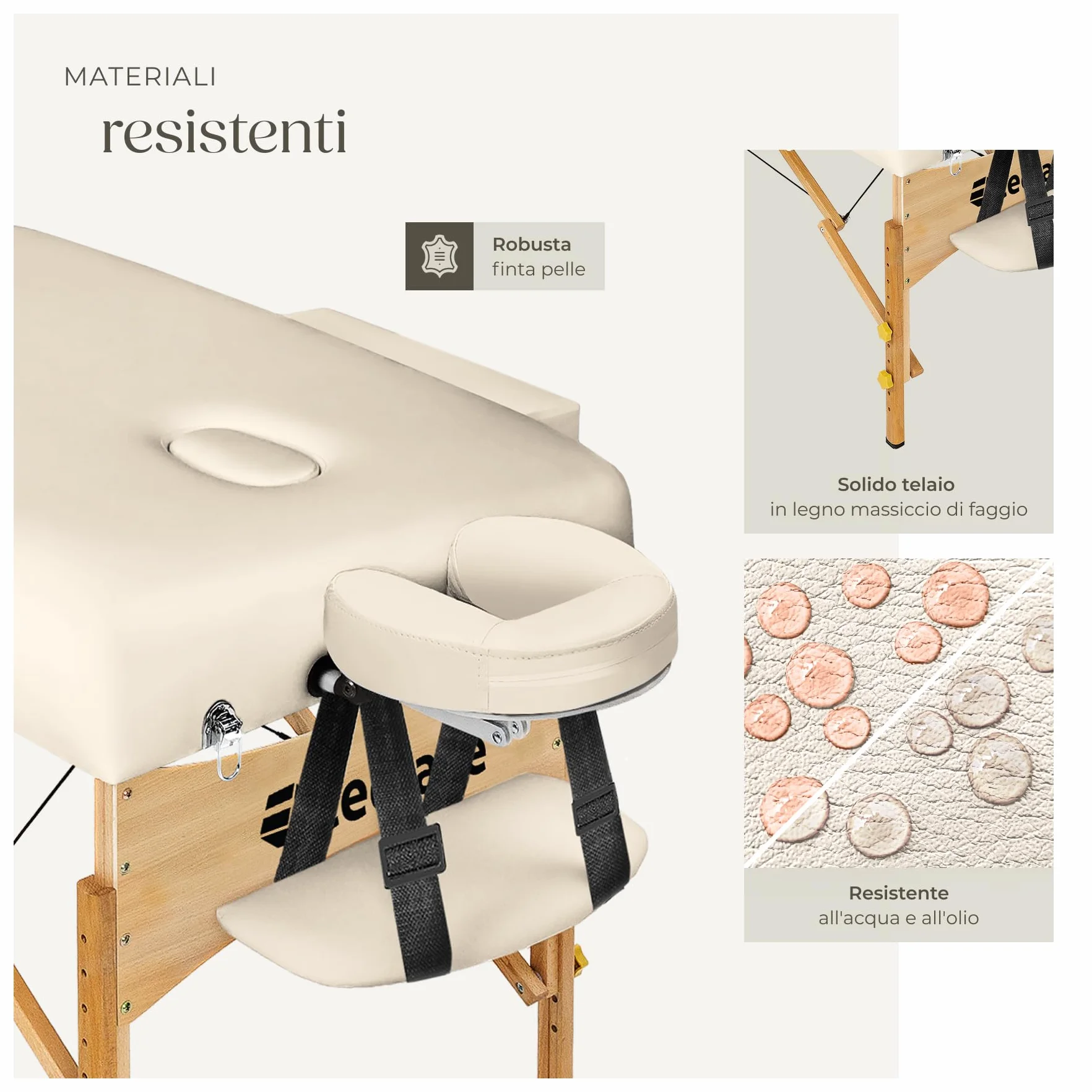 tectake Lettino da Massaggio Somwang Pieghevole Altezza Regolabile 250 kg Beige