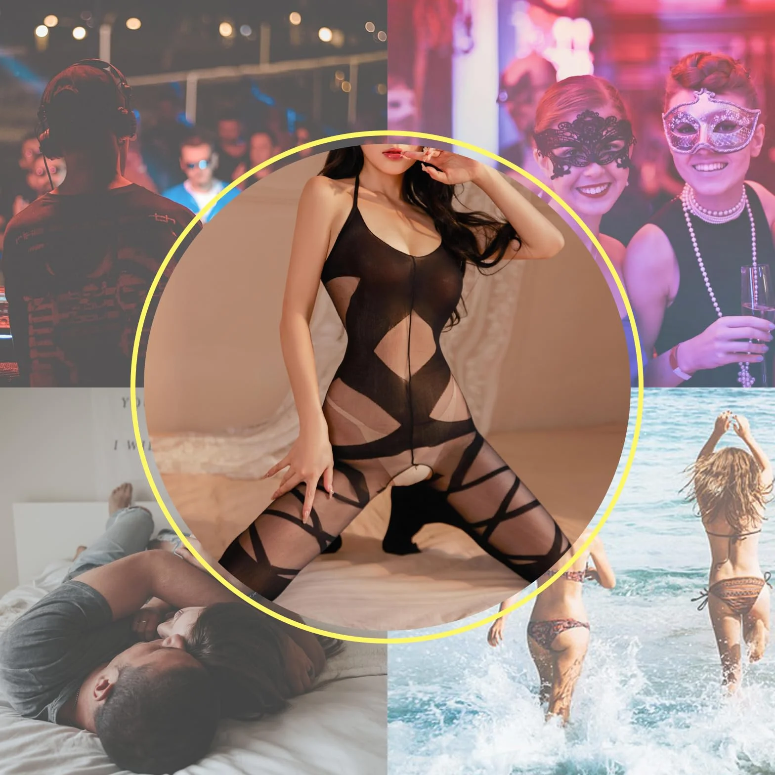 Bodystocking Rete Trasparente Donna Camicia da Notte Bodysuit Senza Cavallo Nero Lingerie Erotica