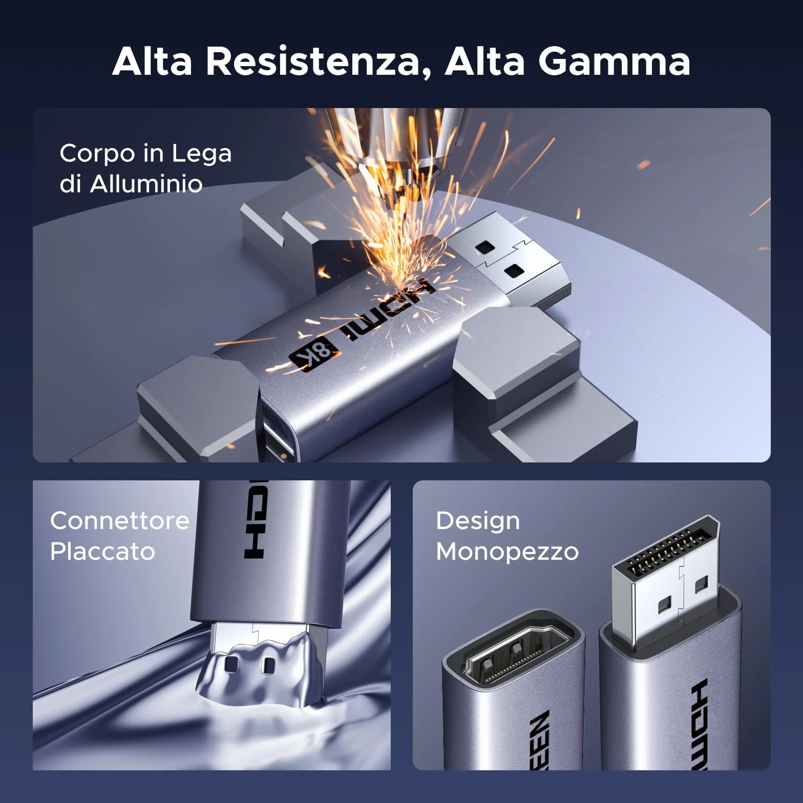 UGREEN Adattatore DisplayPort a HDMI 8K 60Hz 4K 240Hz HDR10 Convertitore DisplayPort Maschio a HDMI Femmina Unidirezionale Cassa in Alluminio Compatibile per HP DELL Laptop HDTV Projector 1 pezzi