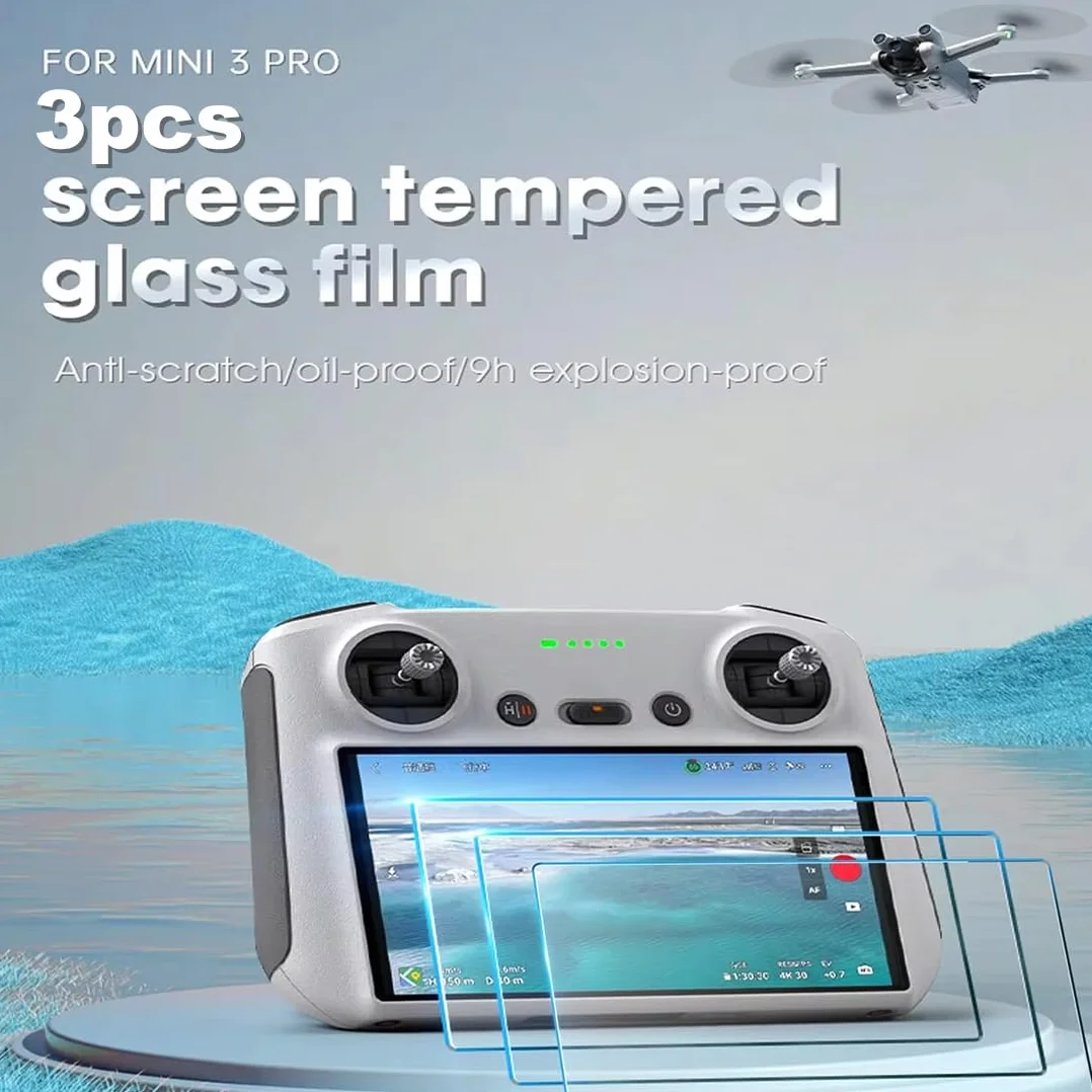 Protezione Pellicola per DJI Mini 4 Pro/Mini 3 Pro schermo controllo Telecomando Monitor, 3 pezzi Pellicola Vetro Telecomando controllo vetro Temperato protezione [Vetro Temperato 0,3 mm Durezza 9H]