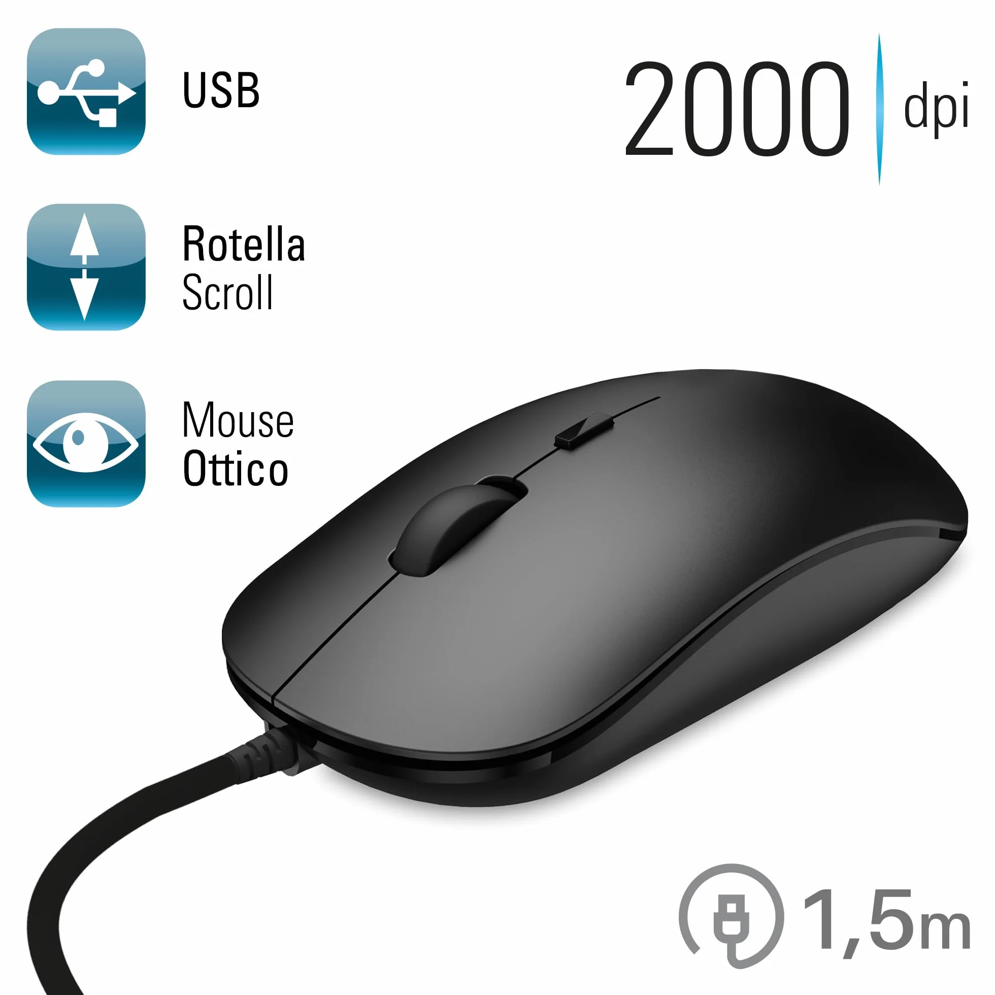 Atlantis Borsa notebook 15.6" pollici + Mouse USB, a tracolla modello Lisbona, imbottitura interna, tasca porta documenti, tasca esterna per accessori, fascia Trolley. Cinghia a tracolla, nero.