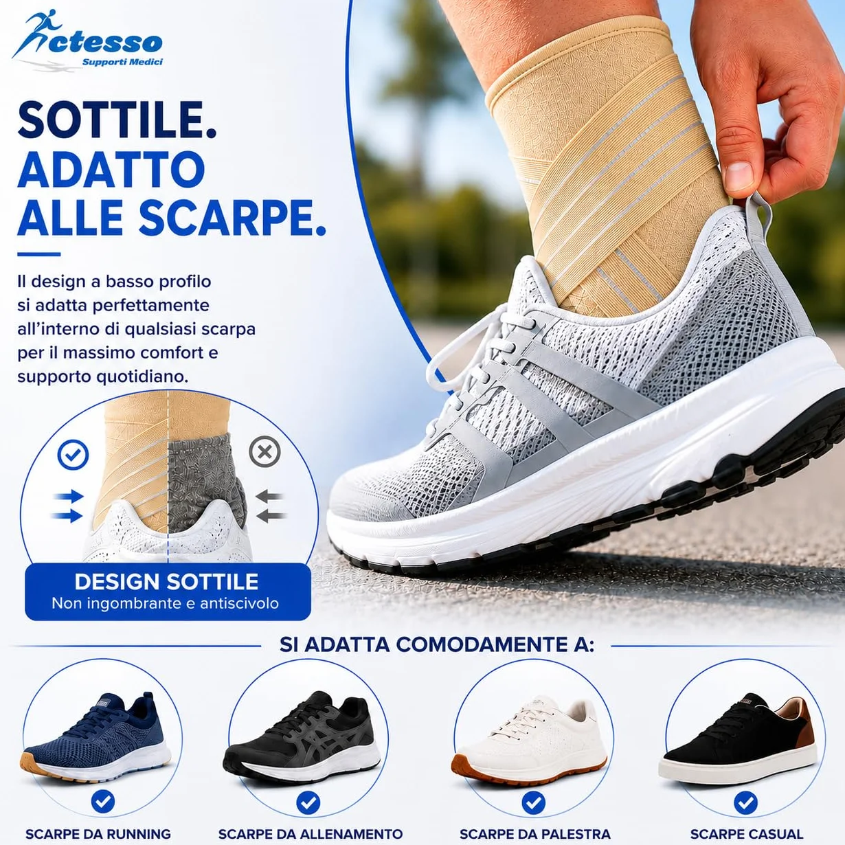 Actesso Cavigliera Elasticizzata Cinghia – Wsparcie dla Kostek, Skręceń i Urazów Sportowych, M, Beżowy