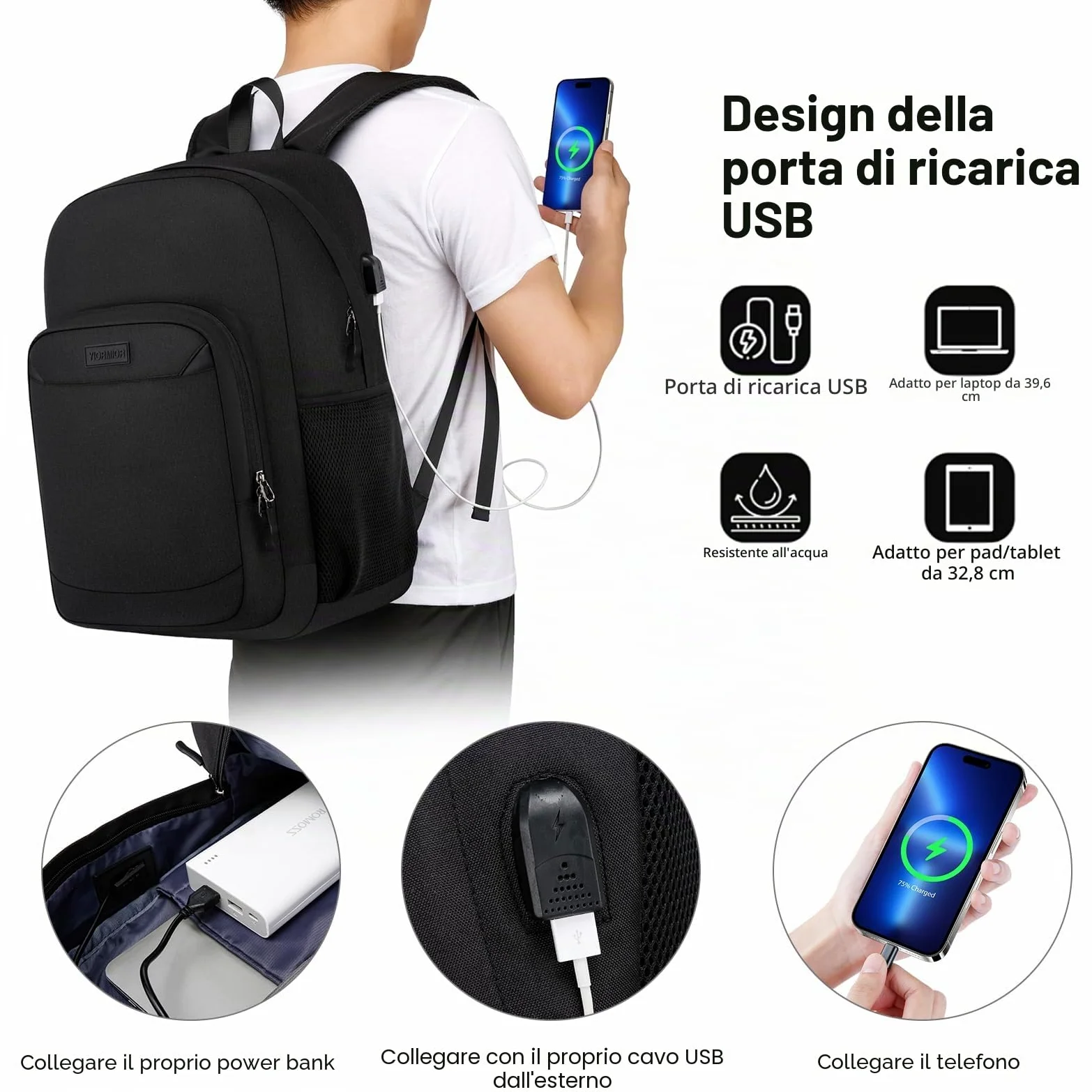 Zaino Uomo Zaino per PC Portatile, 17.3 Pollici Zaino Porta PC con Caricatore USB Media università Impermeabile