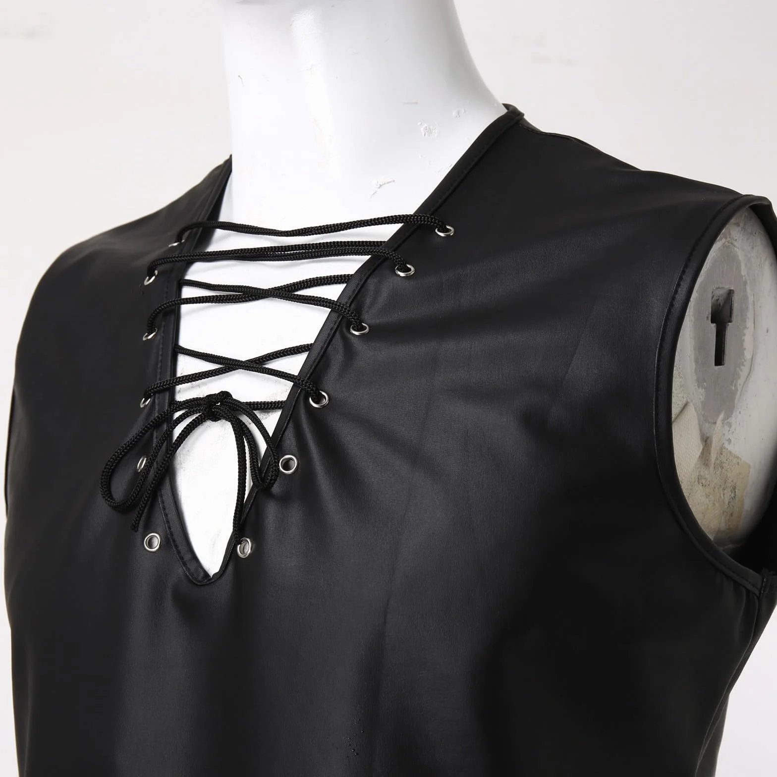 Camicia da uomo in pelle laccata maniche corte lattice stile kinky effetto bagnato clubwear