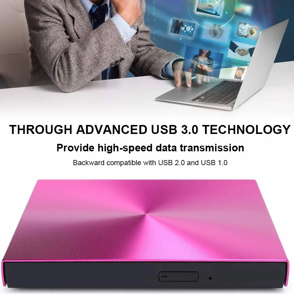 CCYLEZ Unit ottica esterna, unit CD/DVD +/- RW portatile USB 3.0 Masterizzatore di riscrittura DVD/CD sottile, unit disco DVD-RW per desktop laptop (Rosa)