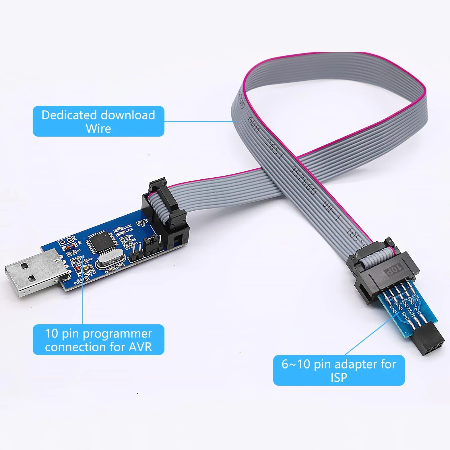 USBasp programmatore con adattatore ISP e cavo, programmatore per USBASP, 3,3 V 5 V 51 USB ISP Programmer per Atmel AVR e Arduino