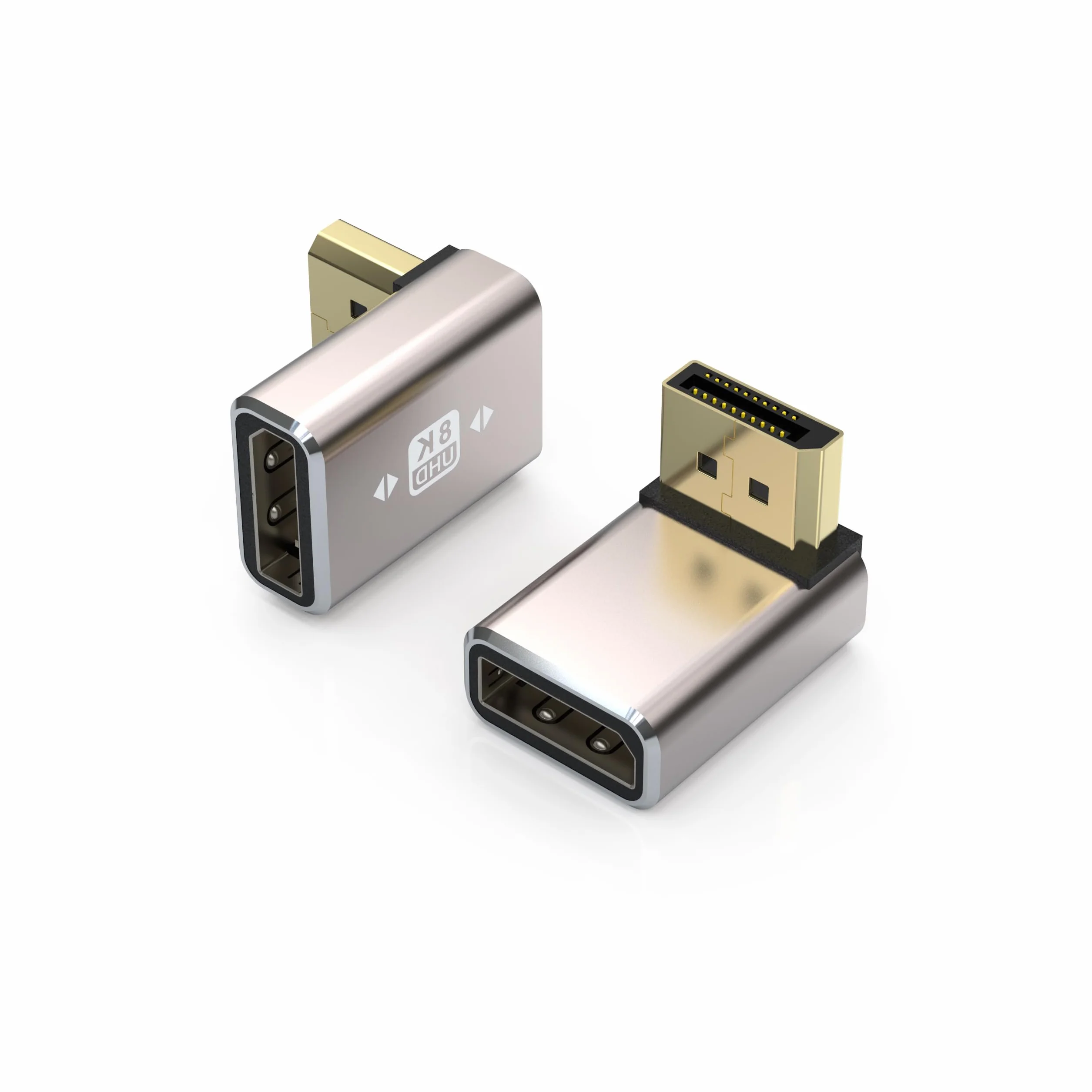 HLLYLL Set di 2 adattatori DisplayPort – 8 K @ 60 Hz UHD HDR DisplayPort 90 gradi ad angolo (maschio a femmina) – DP Extender prolunga alloggiamento in alluminio convertitore per monitor