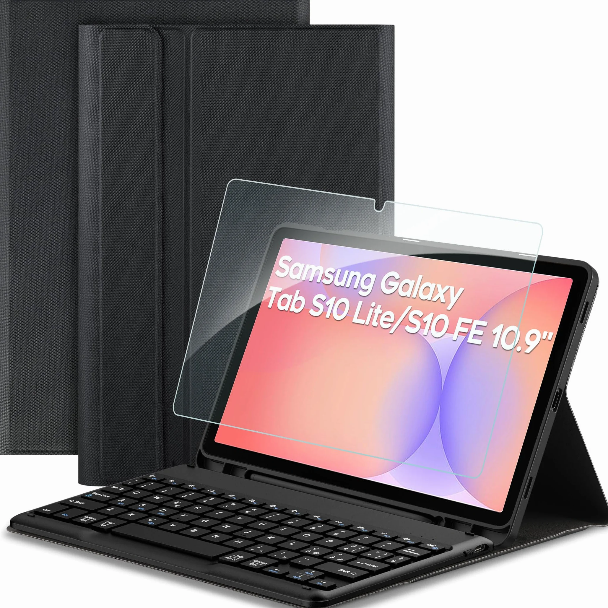 EasyAcc Cover con Tastiera Compatibile con Samsung Galaxy Tab S10 Lite/S10 FE/S9 FE/S9 10.9"/11"(2025/2023) con Pellicola Protettiva, [Italiano], Tastiera Rimovibile con Portapenne, Nero