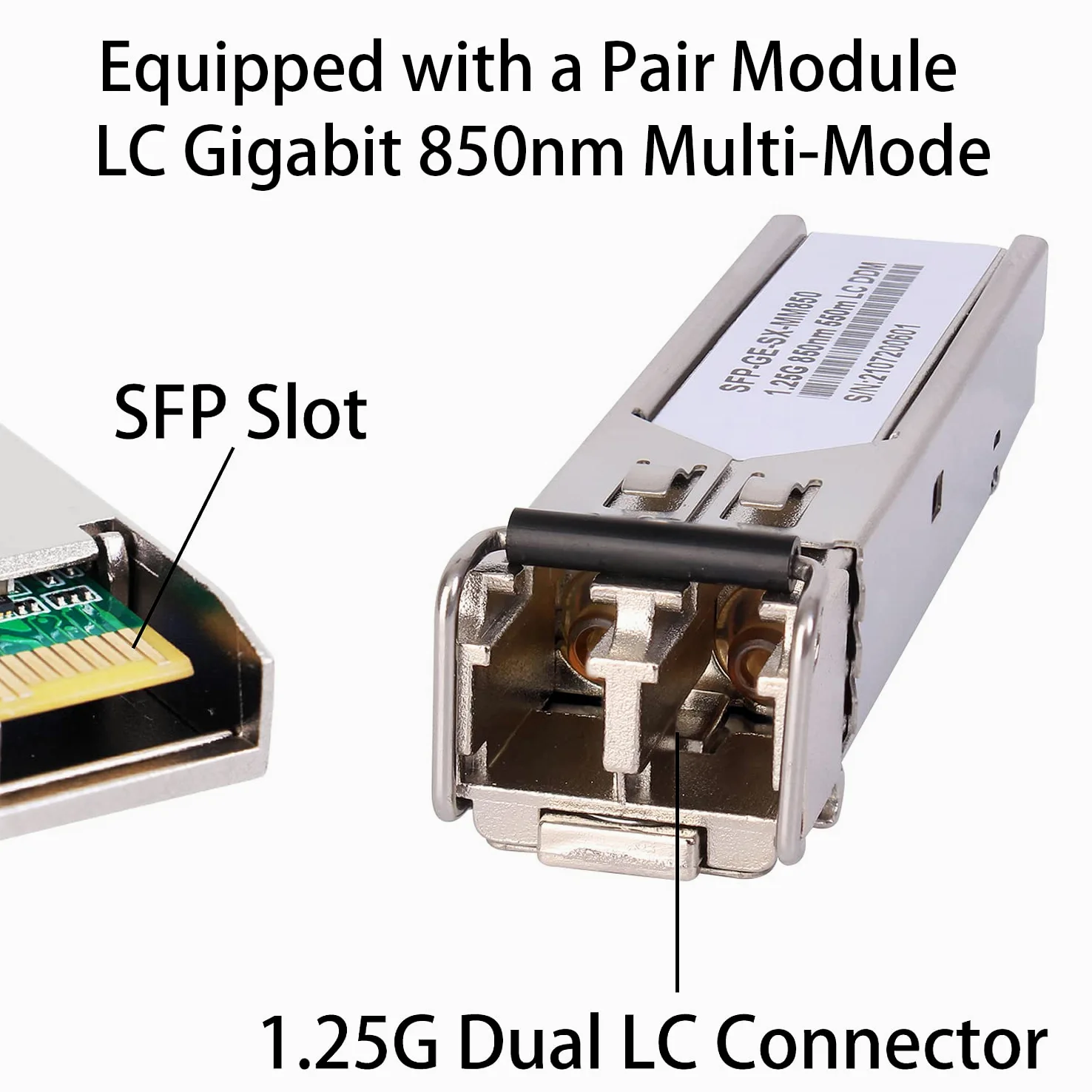 Un paio di convertitori multimediali Ethernet in fibra ottica multimodale Gigabit 1,25G/s + 2 pezzi SFP LC modulo doppio ricetrasmettitore incluso, 10/100/1000Base-Tx-SX SMF RJ45 a slot SFP fino a