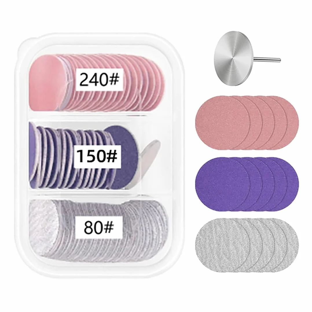 Dischi Abrasivi Pedicure 60Pcs 25MM Carta Vetrata, Disco di Ricambio con 1 Base in Metallo, Grana 80/150/240