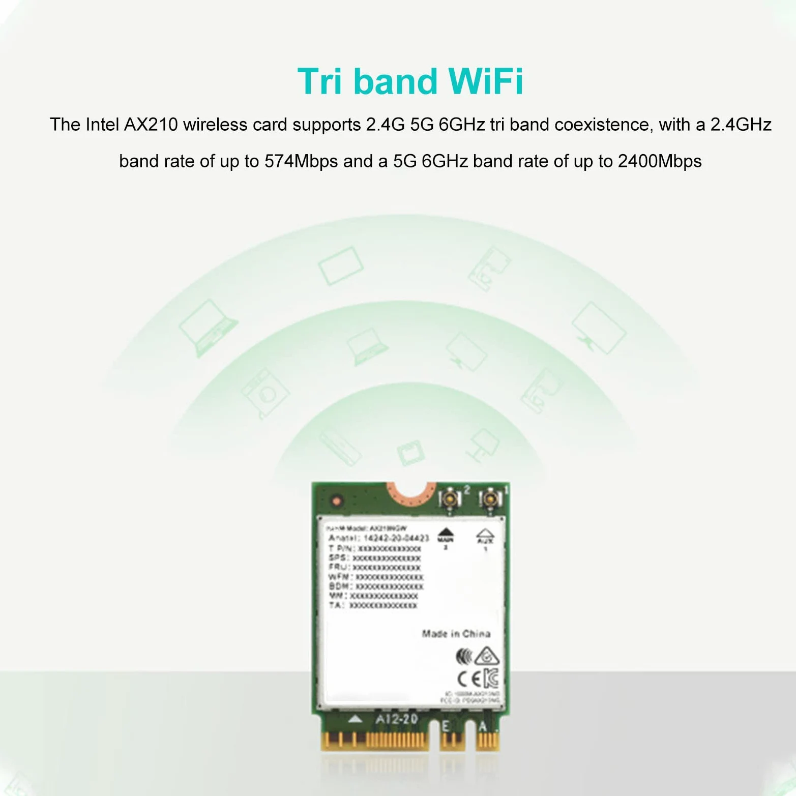 Scheda di Rete Wireless, Modulo Scheda di Rete, Gigabit Tri Band WiFi 6 Generazione 802.11AX Standard 6GHz 5GHz 2.4GHz M.2 NGFF Modulo Scheda Wireless