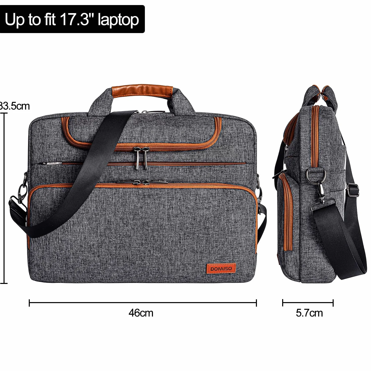 DOMISO Borsa per PC da 17 17,3 18 Pollici, Messenger Resistente all'Acqua con Tracolla, Compatibile con 17-18" Portatili e Notebook da Gaming/Dell/Lenovo/Acer/HP/MSI/ASUS, Grigio Scuro
