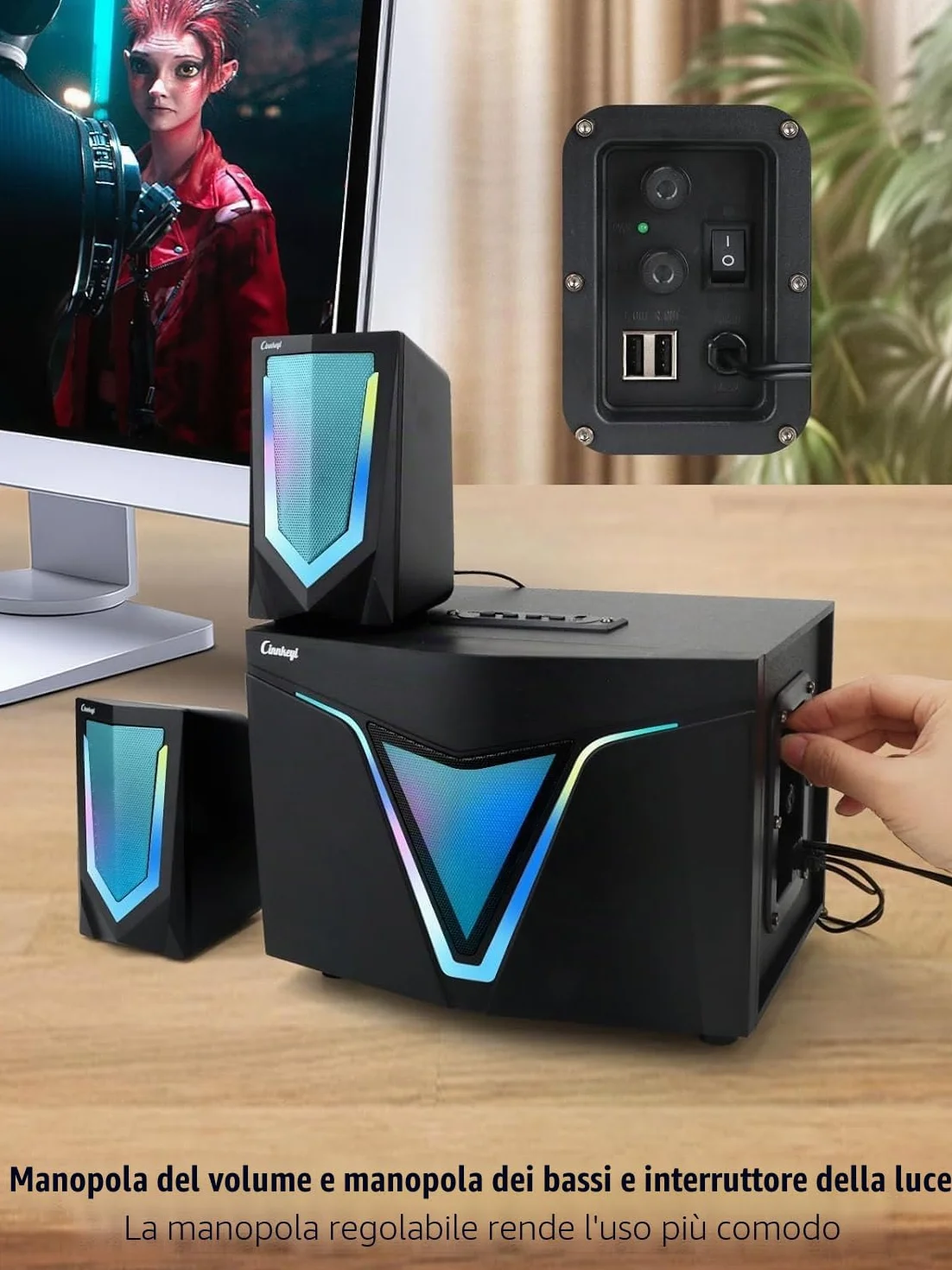 Sistema di altoparlanti 2.1 con subwoofer Bluetooth per PC, porta audio 3,5 mm, suono stereo