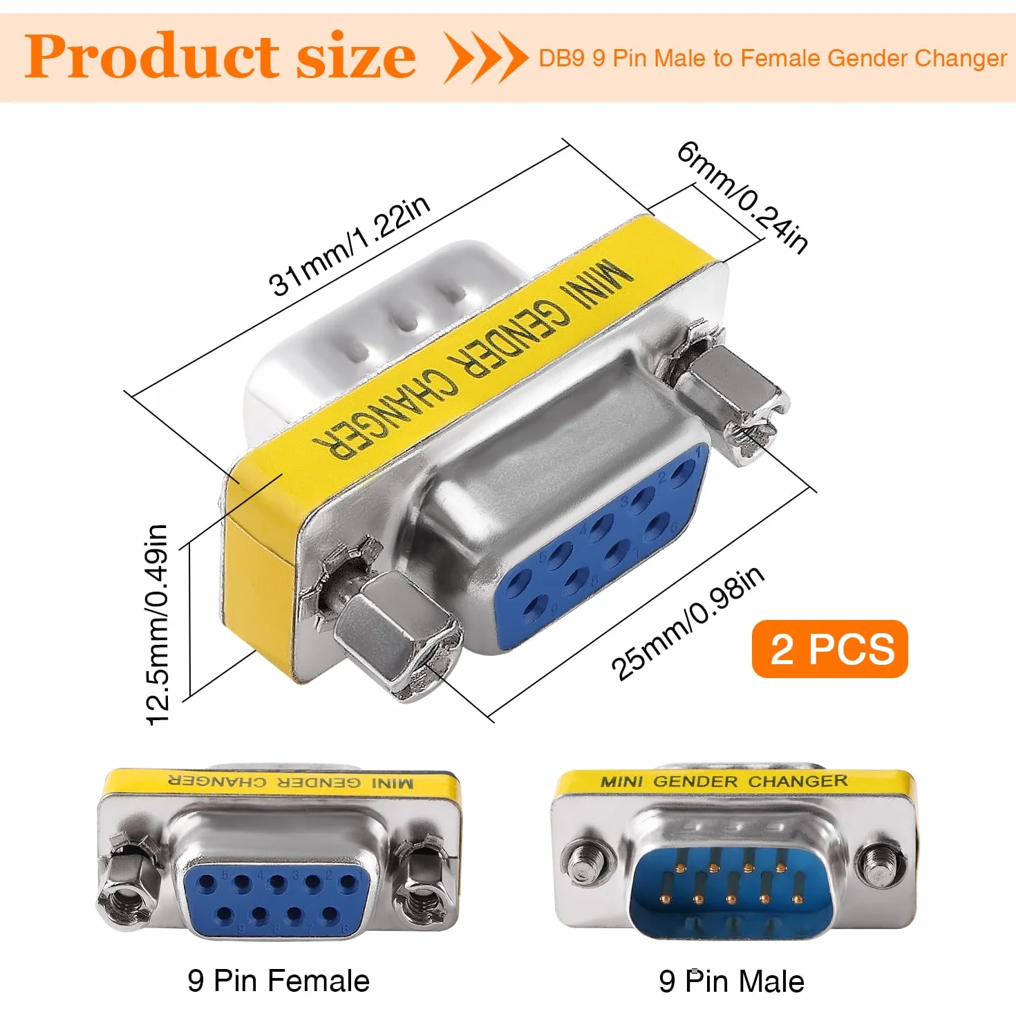 2 Pezzi DB9 9 Pin Maschio a Femmina Gender Changer, Adattatore RS232 per Accoppiatore Seriale, per PC Computer Trasferimento Dati