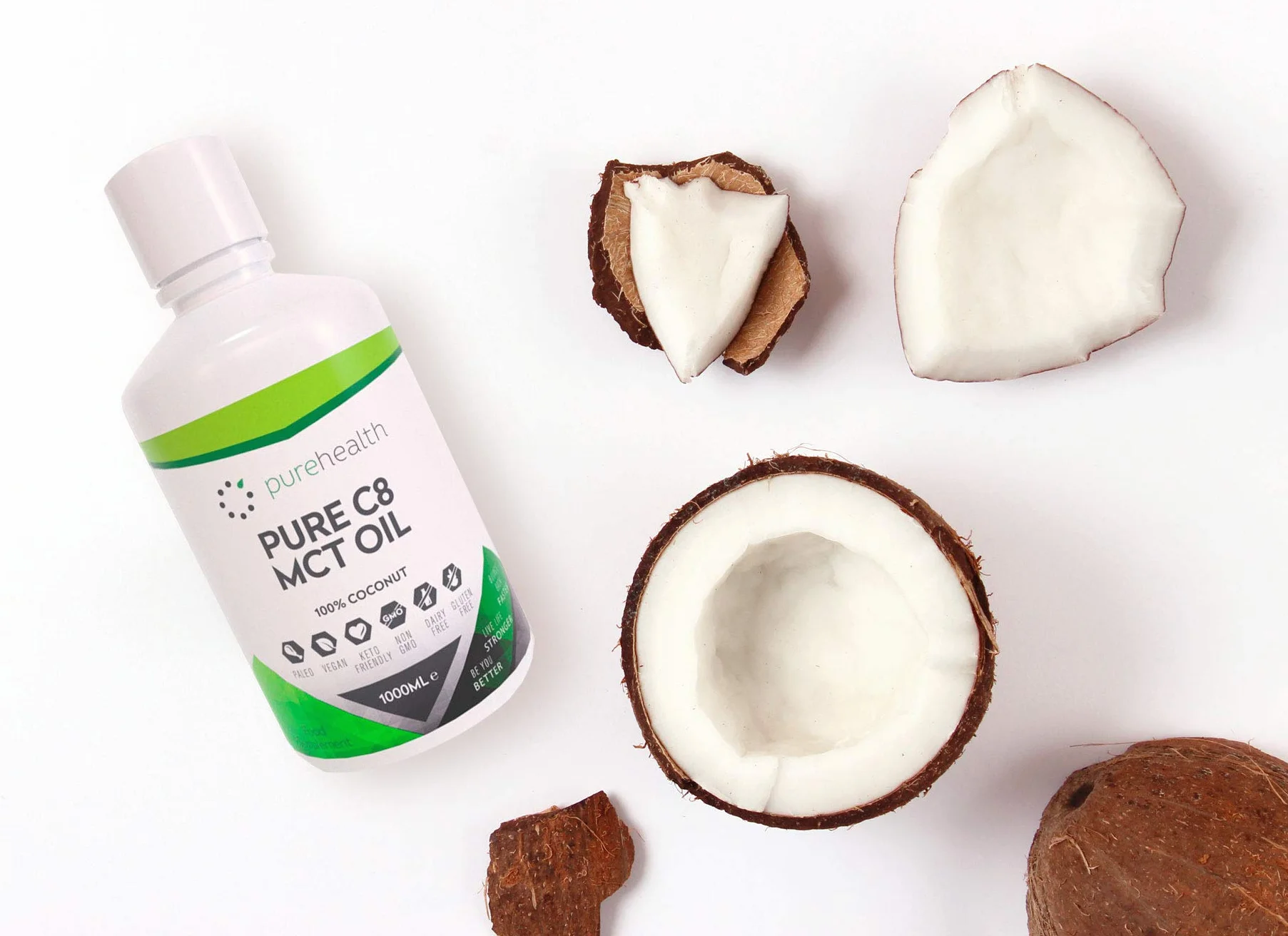 C8 MCT Oil Olio 1000ML 100% Cocco 99% Purezza Acido Caprilico Puro C8 Paleo Keto Vegan Senza Glutine Bottiglia senza BPA
