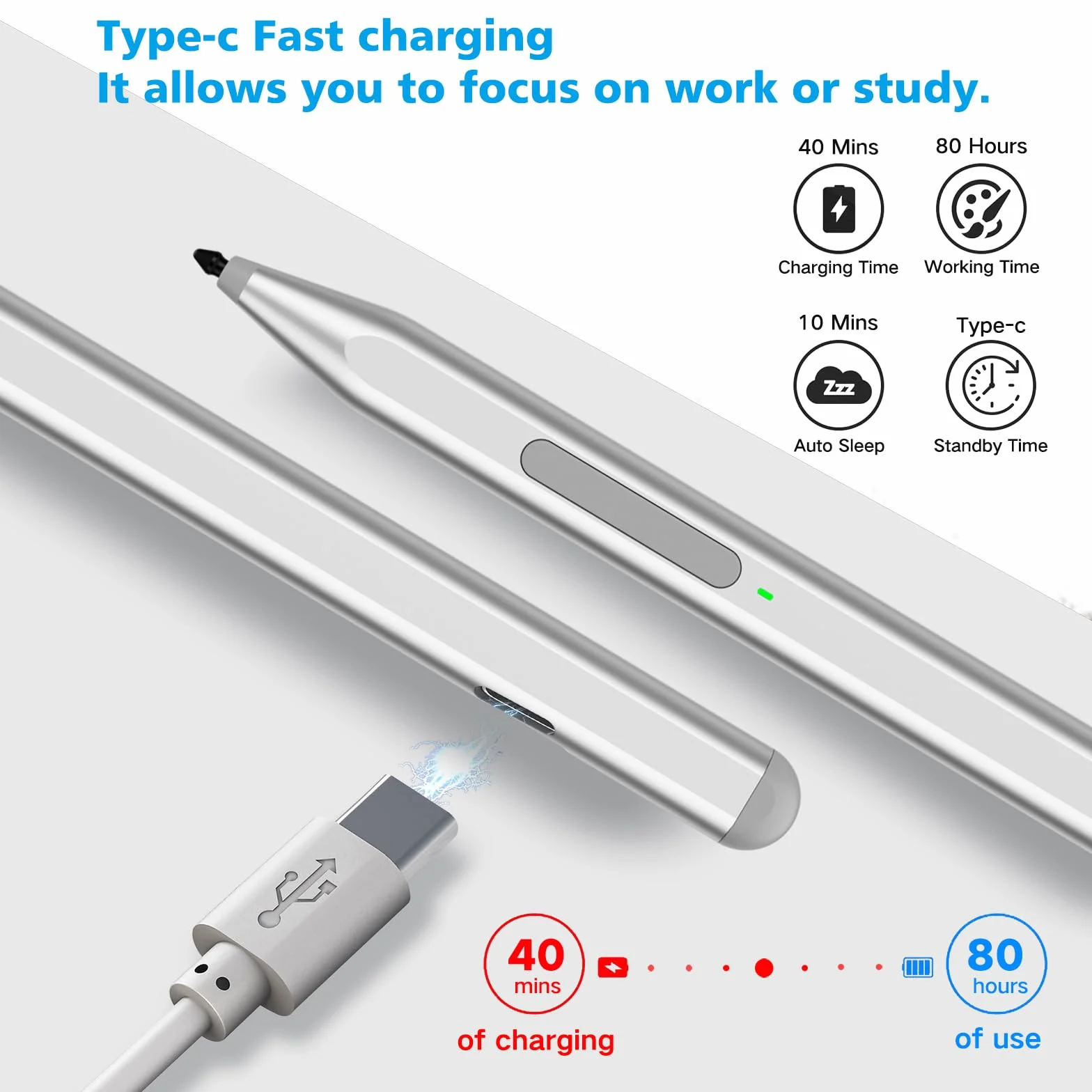 Milikilo Penna Stilo per Microsoft Surface Pro12/11/10/9/8/X/7+/6/5/4,Surface Go 4/3/2/1,Surface Laptop1-5/Studio/Book3/2/1,Riconoscimento del Palmo Mano,Funzione Inclinazione,1024 Pressione (Argento)