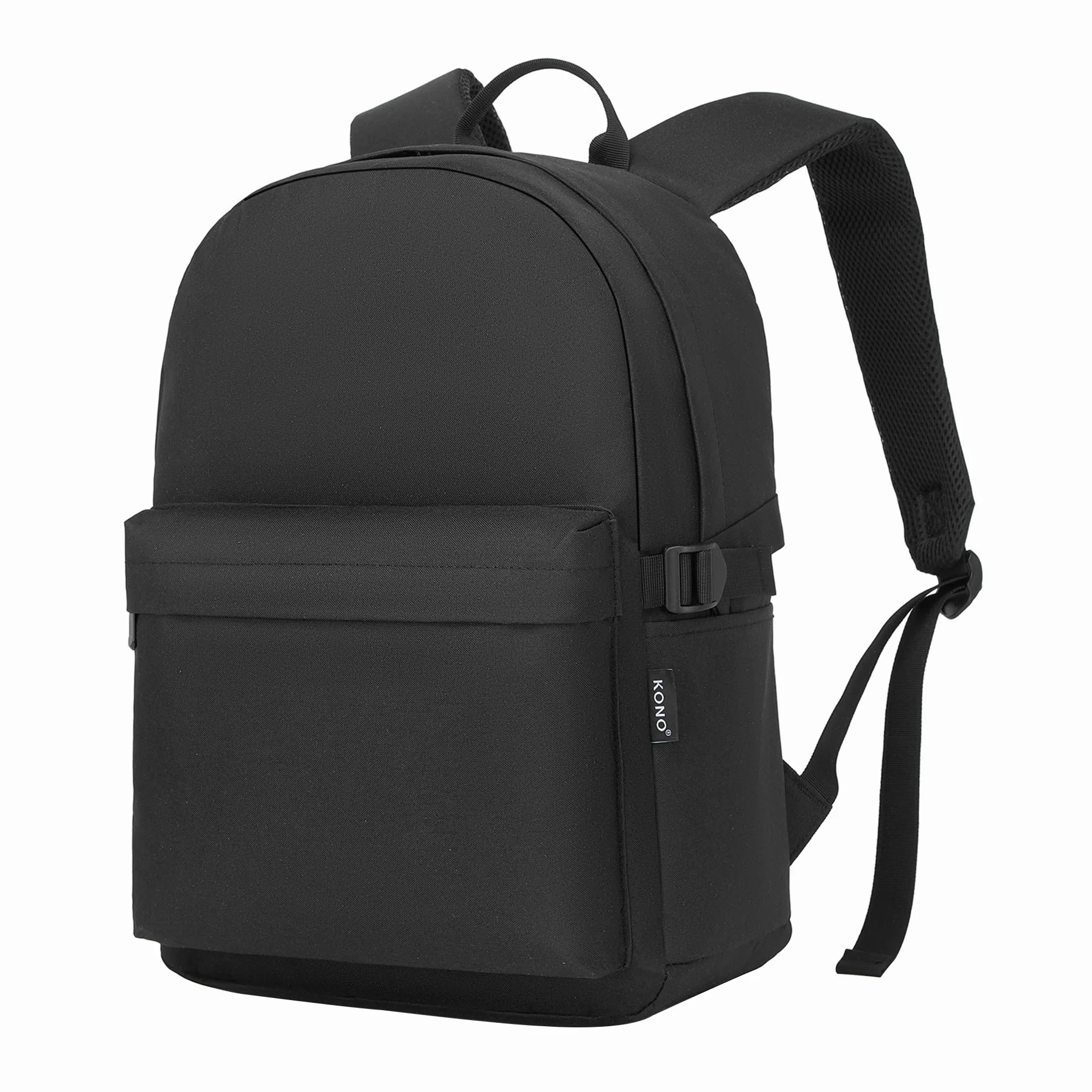 KONO Zaino Scuola, Zaino Uomo Donna Porta PC 15.4 Pollici, Zaino Università Lavoro, Zaino Casual Leggero per Viaggio e Tempo Libero (Nero)