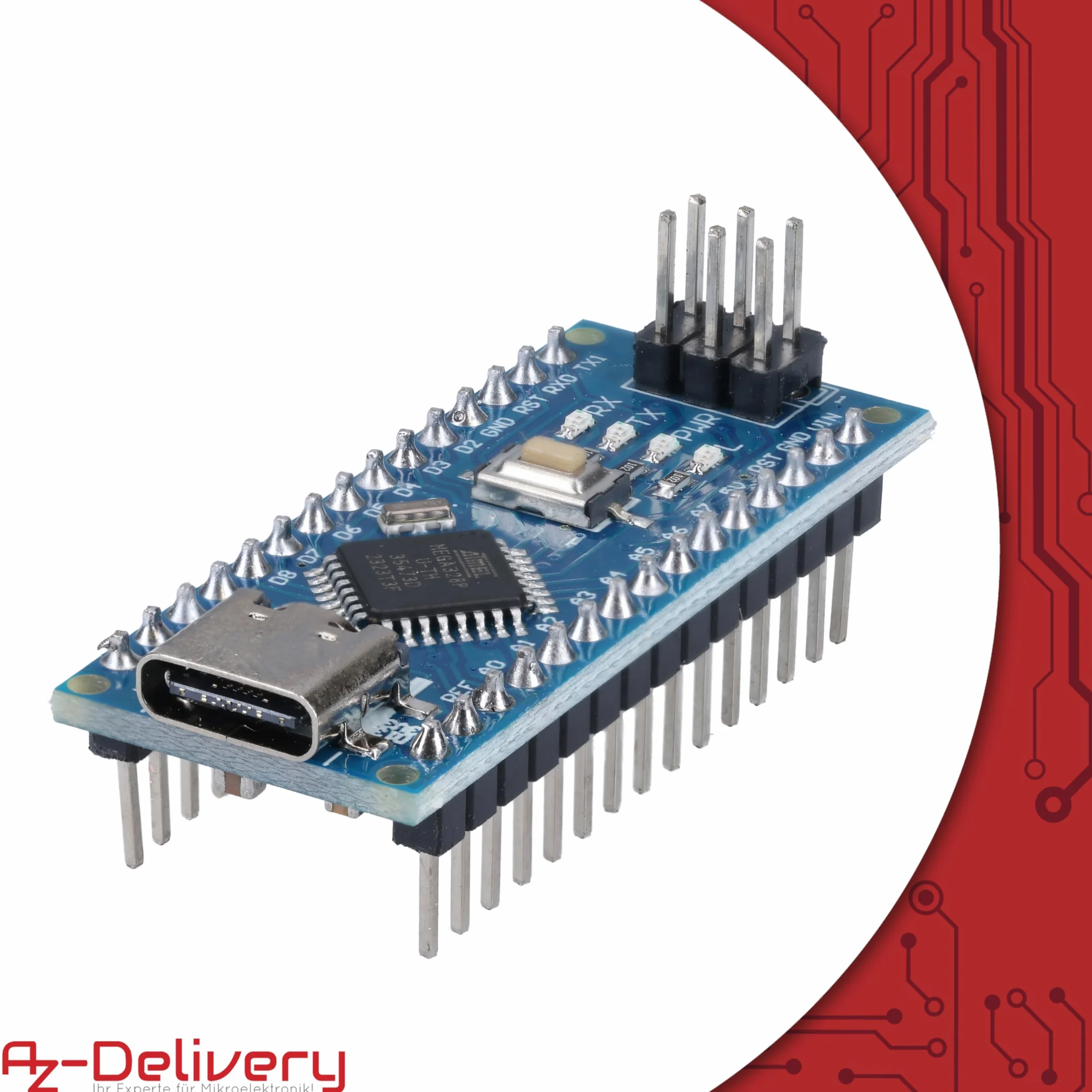 AZDelivery 5 x AZ-Nano V3 con connettore USB-C con Atmega328 CH340 già saldate, versione migliorata incluso e-book!