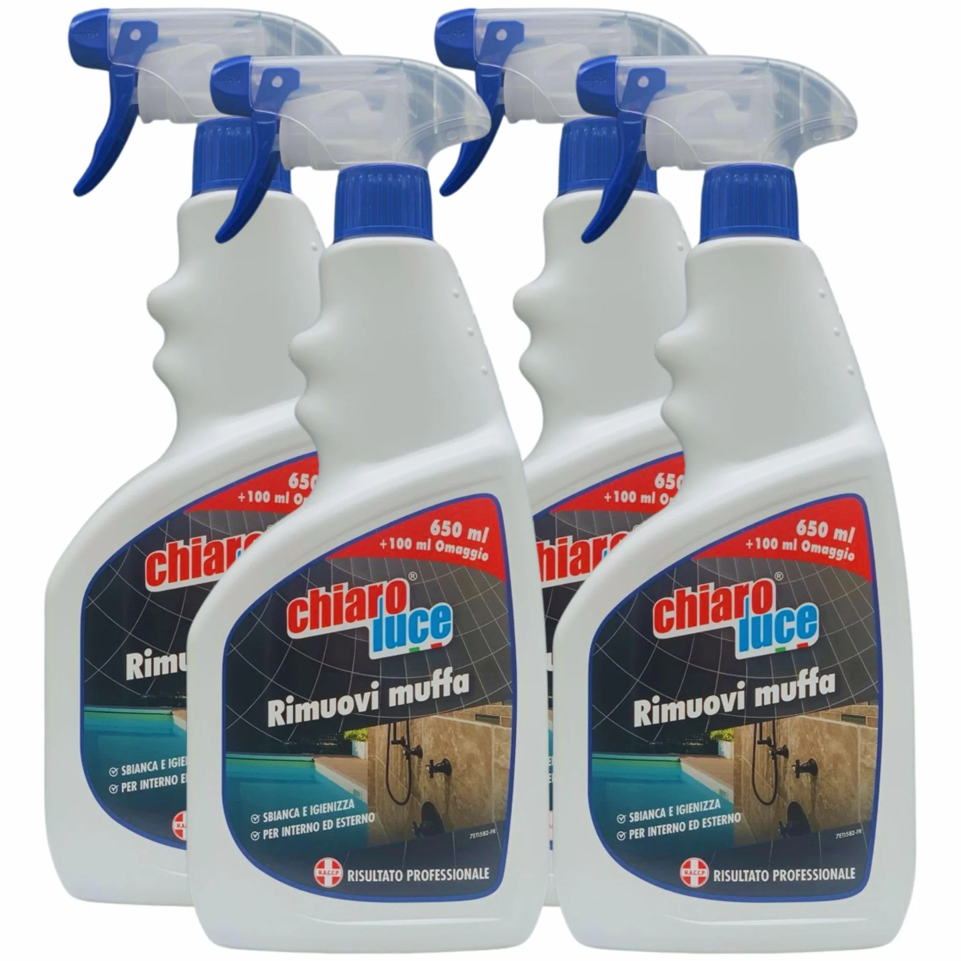 Chiaro Luce Spray RIMUOVI MUFFA 750ml (4 Spray) Sbianca e Igienizza Per Interno Ed Esterno