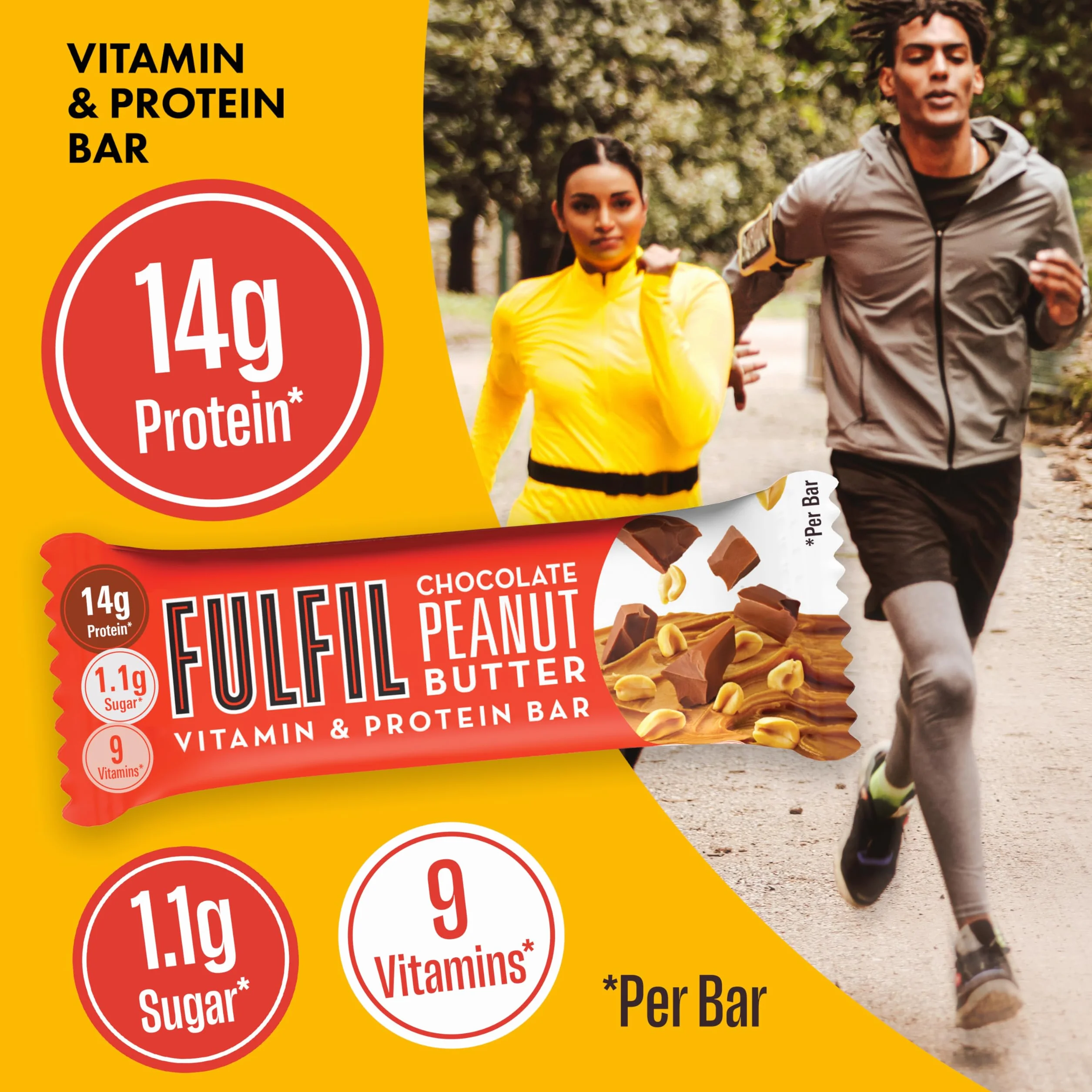 Fulfil Barrette vitaminiche e proteiche Gusto cioccolato al burro di arachidi 15 g proteine 9 vitamine basso zucchero