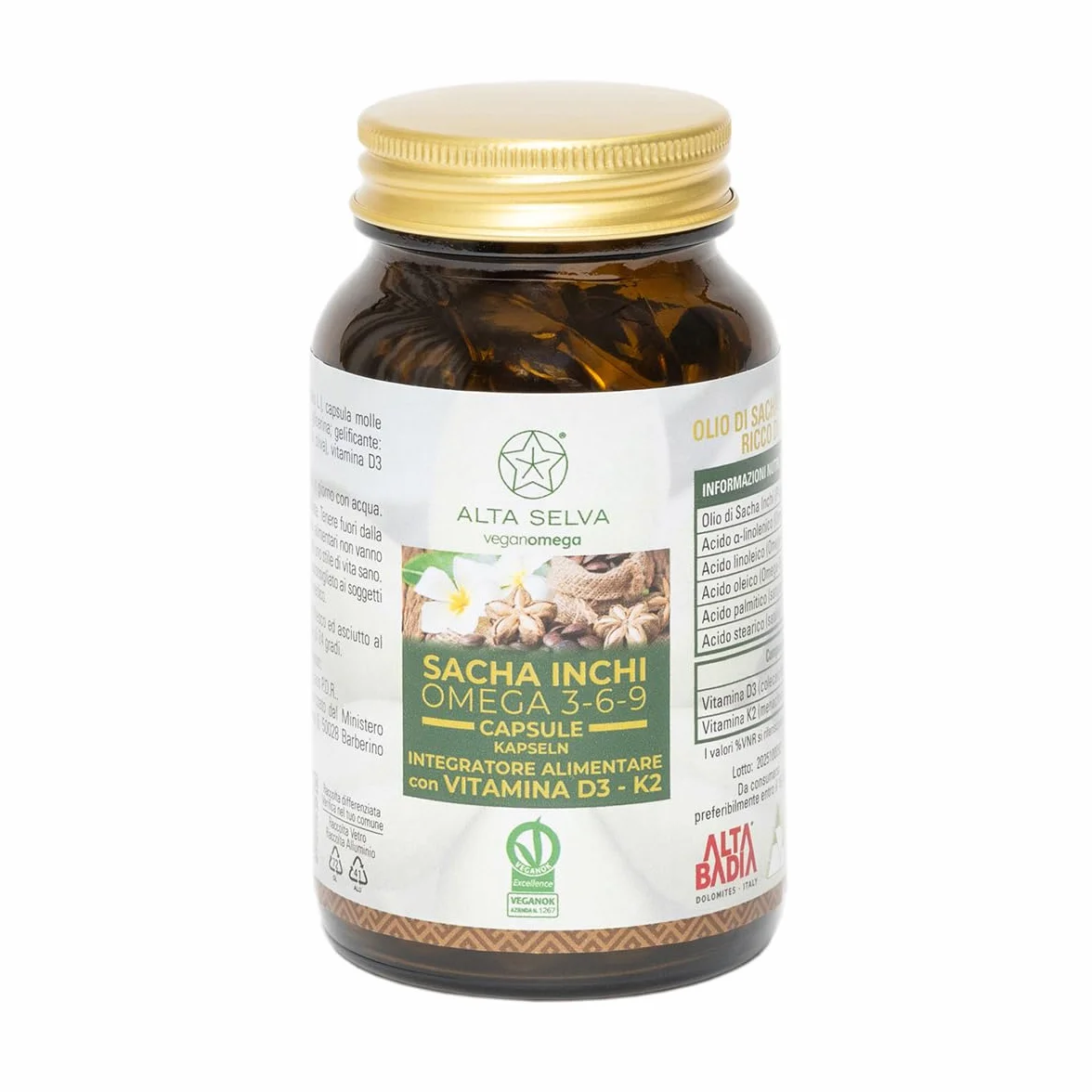Integratore Omega 3-6-9 con Vitamina D3 e K2, 120 Capsule Vegetali, Olio di Sacha Inchi, Vegan
