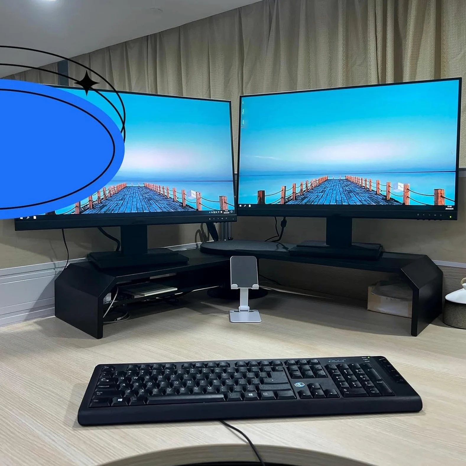 Supporto for monitor angolare, supporto for con rotazione a 360°, for 2 for connettore scrivania regolabile , organizer for doppio schermo salvaspazio, nero(Black)