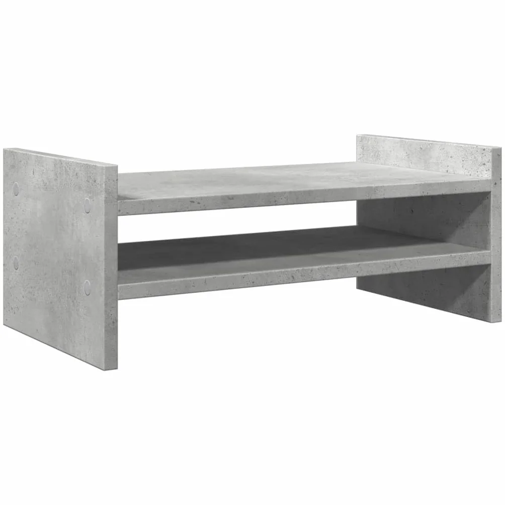 Supporto per monitor in legno grigio cemento, 50 x 27 x 20 cm, per scrivania per computer, scrivania, supporto per laptop, monitor con 2 ripiani, per ufficio e home office