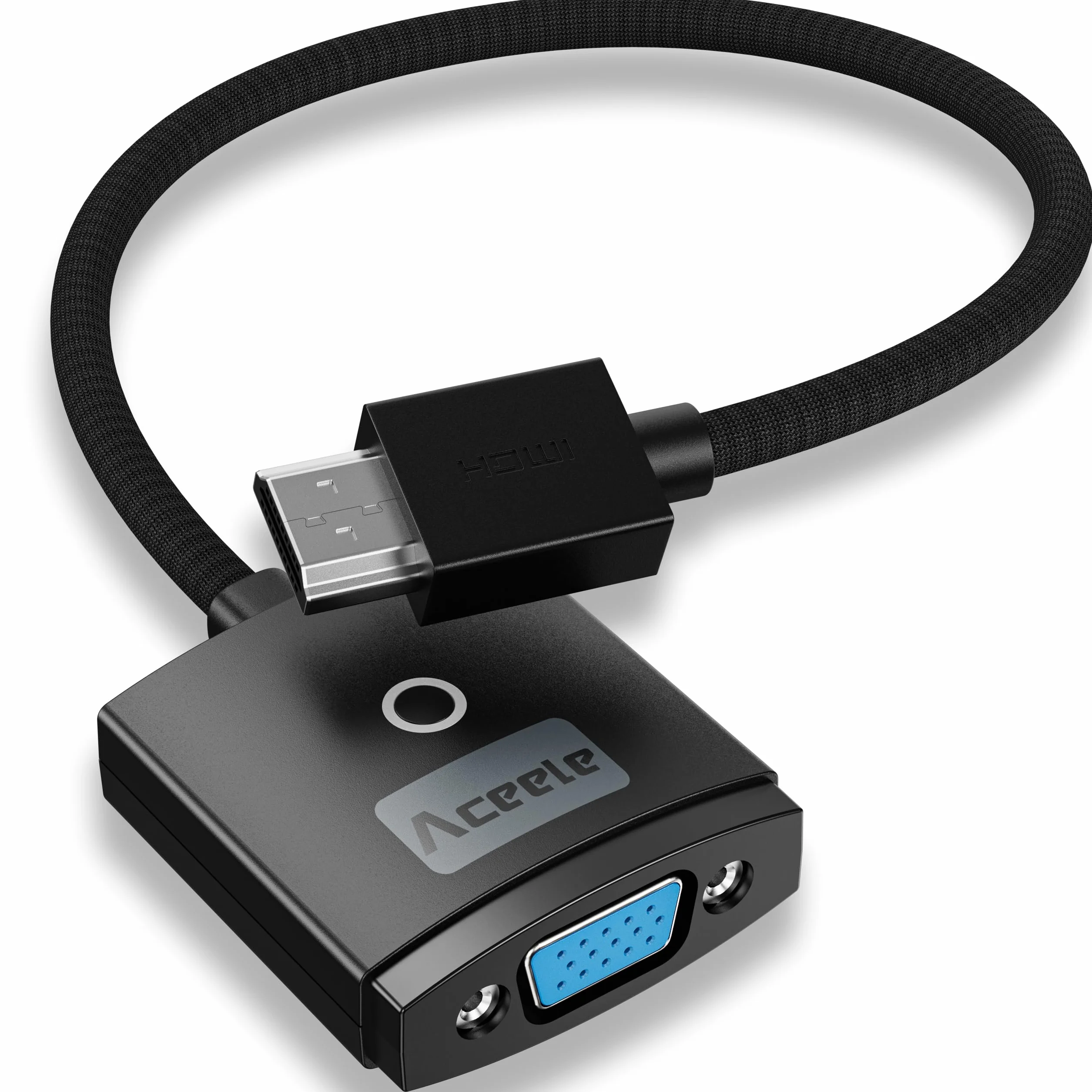 Aceele Adattatore HDMI a VGA, Convertitore da computer HDMI a monitor VGA (maschio a femmina), Adattatore con Cavo in Nylon Per PC desktop, laptop, Raspberry Pi, Roku, Xbox a Proiettore/Display