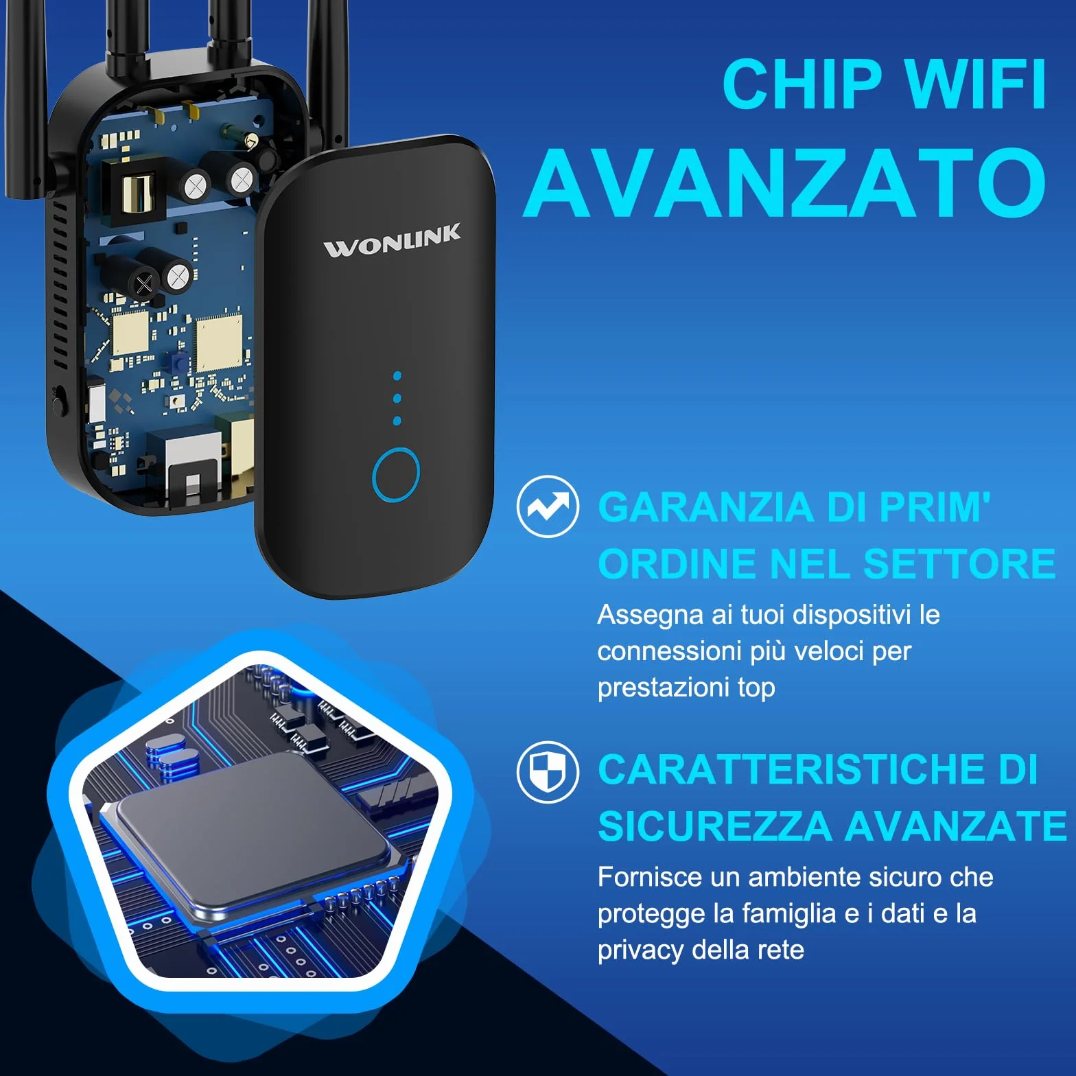 Ripetitore WiFi 1200Mbps Doppia Banda, Amplificatore Segnale WiFi con 4 Antenne, Porta Ethernet, WPS, MU-MIMO, Modalità Ripetitore/Router/AP e Indicatore di Segnale