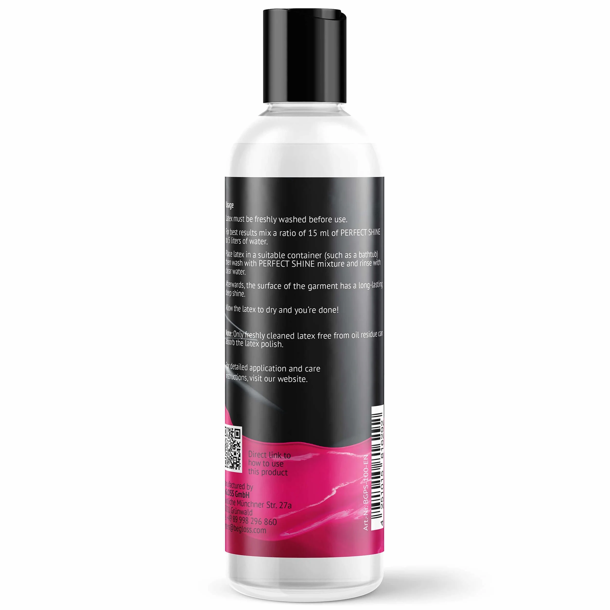beGLOSS Perfect Shine Traveler Smalto in lattice 100 ml lubrificante per lucidatura cura vestiti gomma lattice