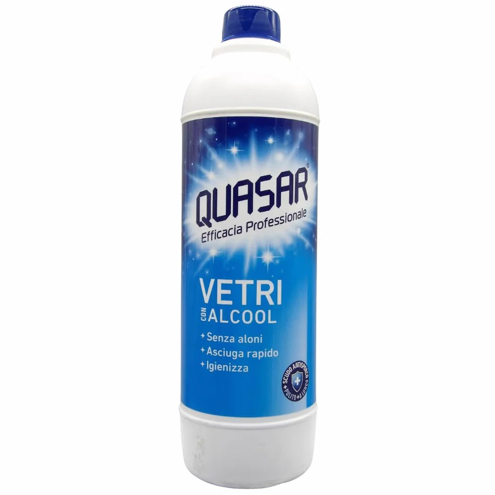 QUASAR VETRI CON ALCOOL 2xTrigger 580ml + 2xRicarica 580ml + Panno In Microfibra Soft Multiuso