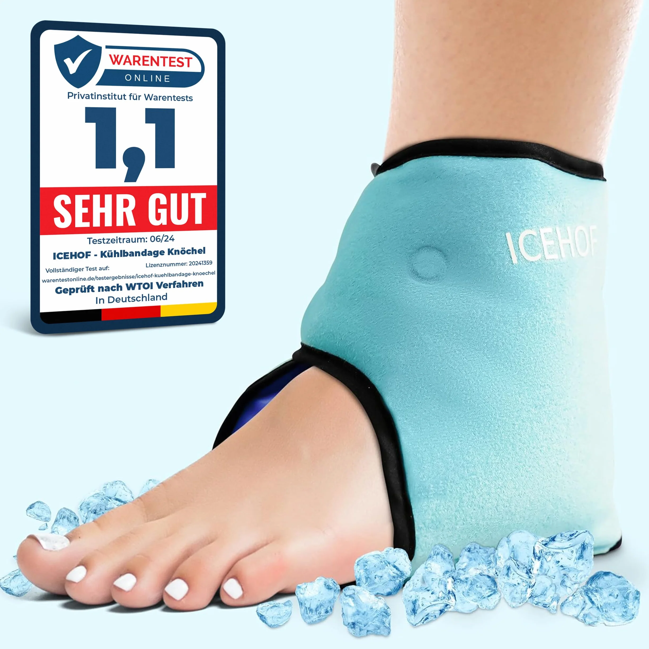 ICEHOF Cuscinetti refrigeranti per caviglia - fascia rinfrescante con gel per tallone e calcagno, dolore e reumatismi (1 pezzo)