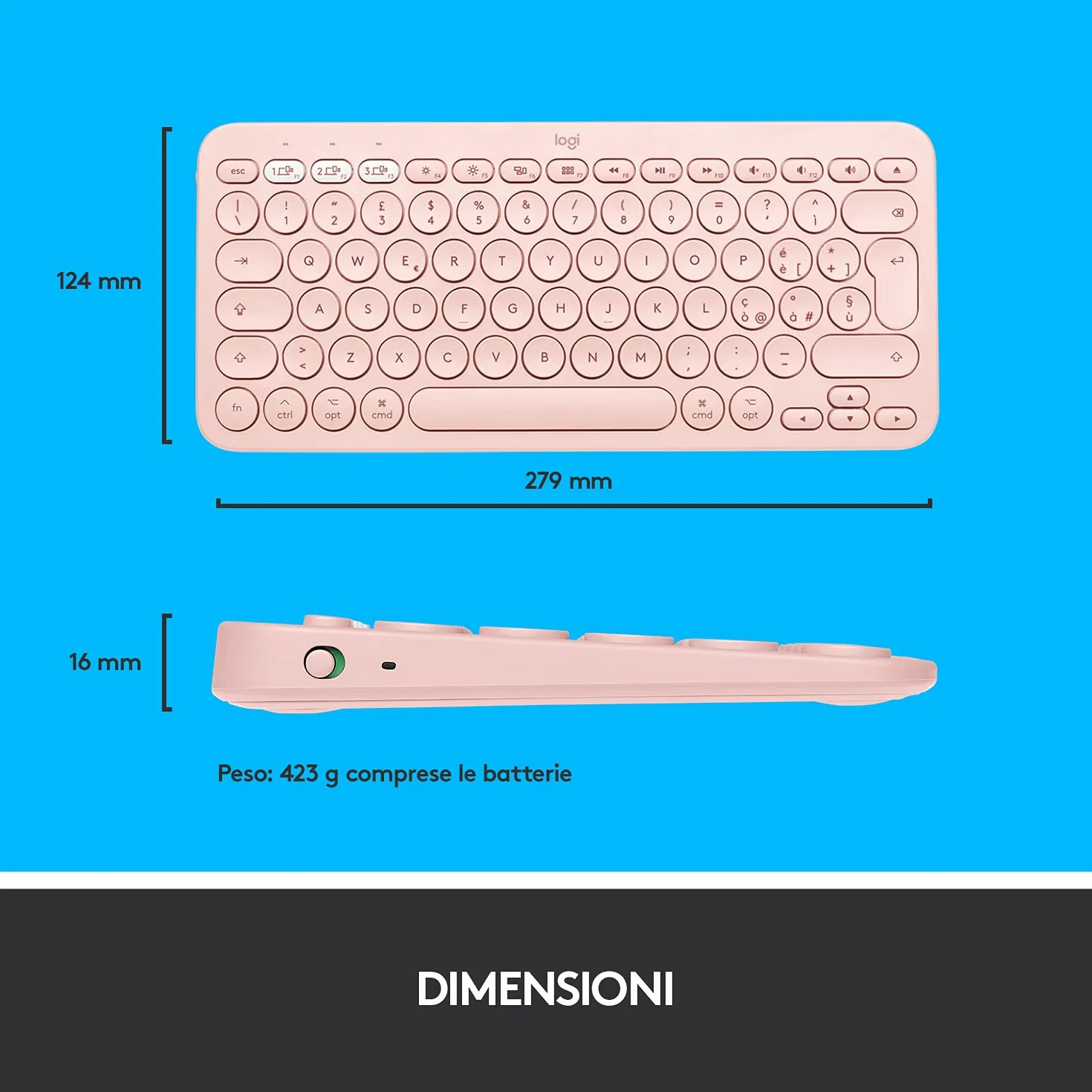 Logitech K380 Tastiera Bluetooth Multidispositivo per Mac, Rosa, Layout Qwerty Italiano, Compatta