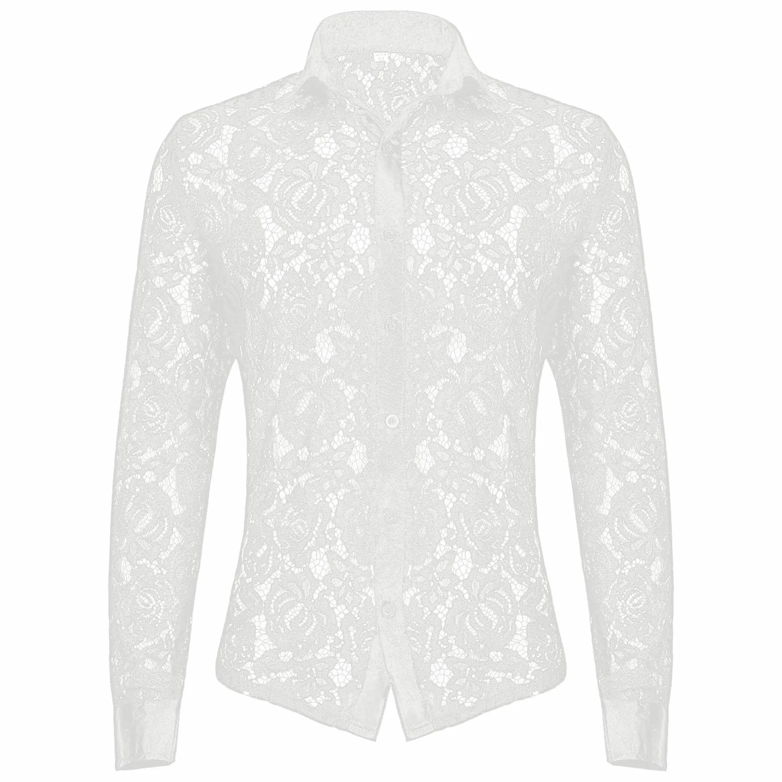 Camicia da uomo trasparente in pizzo maniche lunghe slim fit punk elegante