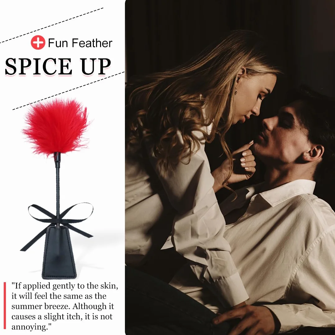 Frusta Sportiva in Pelle Piuma Rossa, Giocattolo Sessuale per Coppie Fetish, Kit per Solletico e Punizione