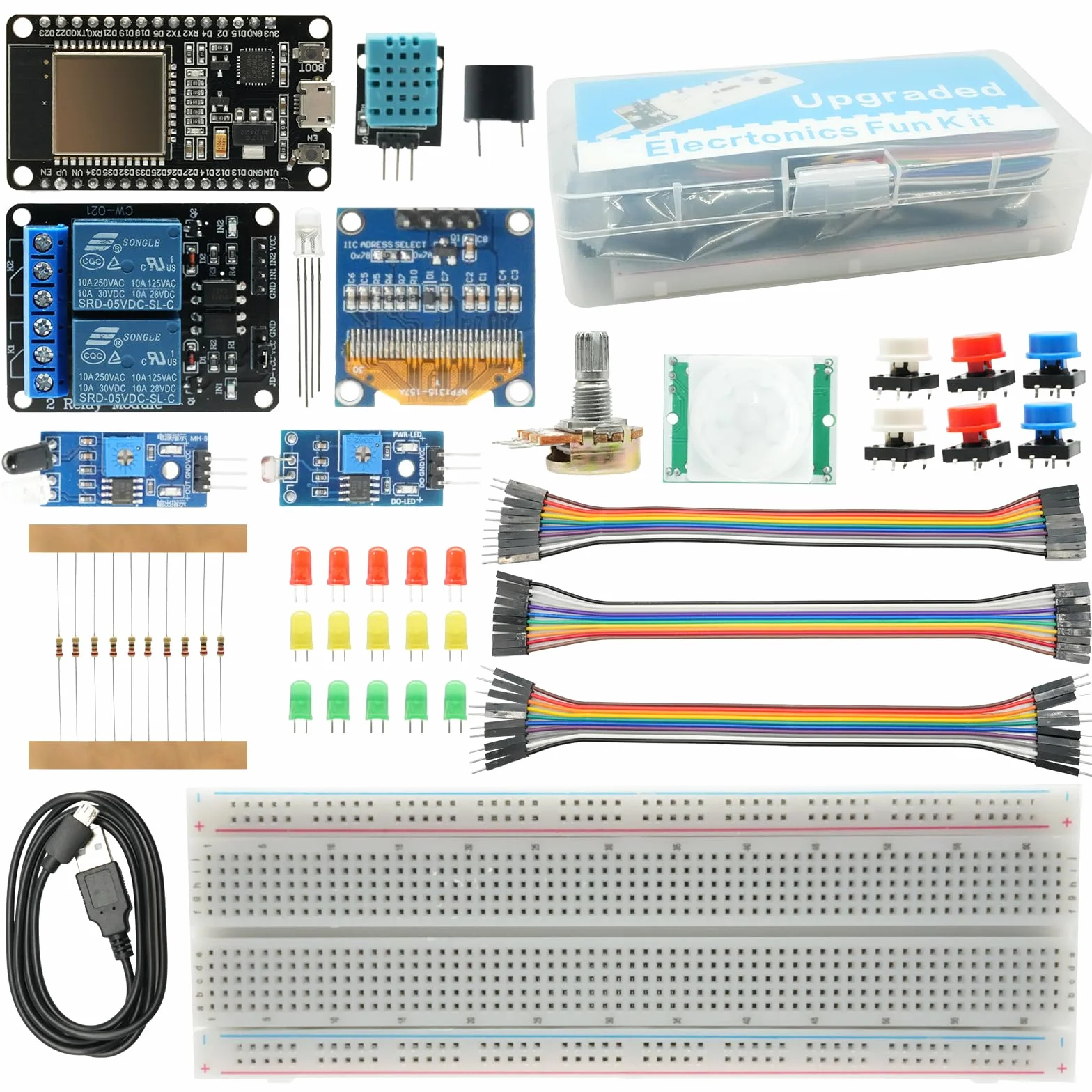 Scheda di sviluppo ESP-32-Starter Kit di base Binghe Kit ESP32 con OLED, sensori, moduli di visualizzazione su scheda Breadboard Compatibile con Arduino