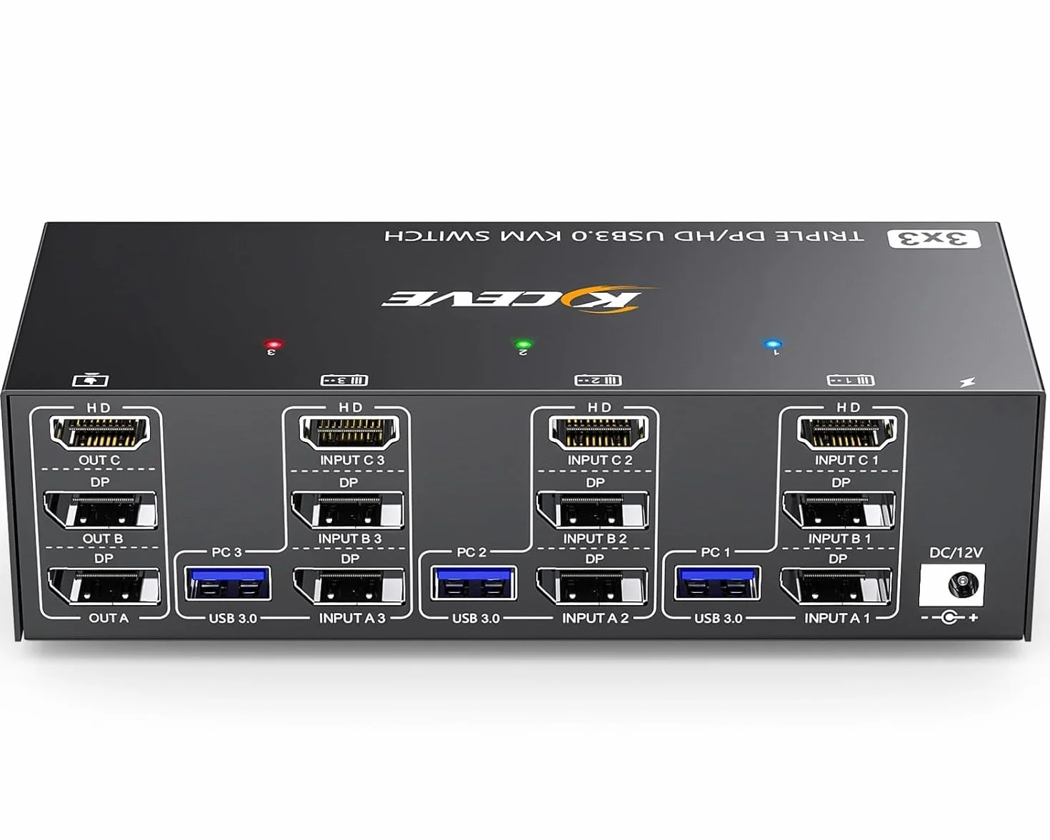 Switch KVM 3 PC 3 monitor 8K a 60 Hz 4K a 144 Hz, CAMGEET HDMI+2 Displayport Switch KVM triplo monitor per 3 computer, condividi 3 monitor e 4 dispositivi USB 3.0, telecomando cablato incluso