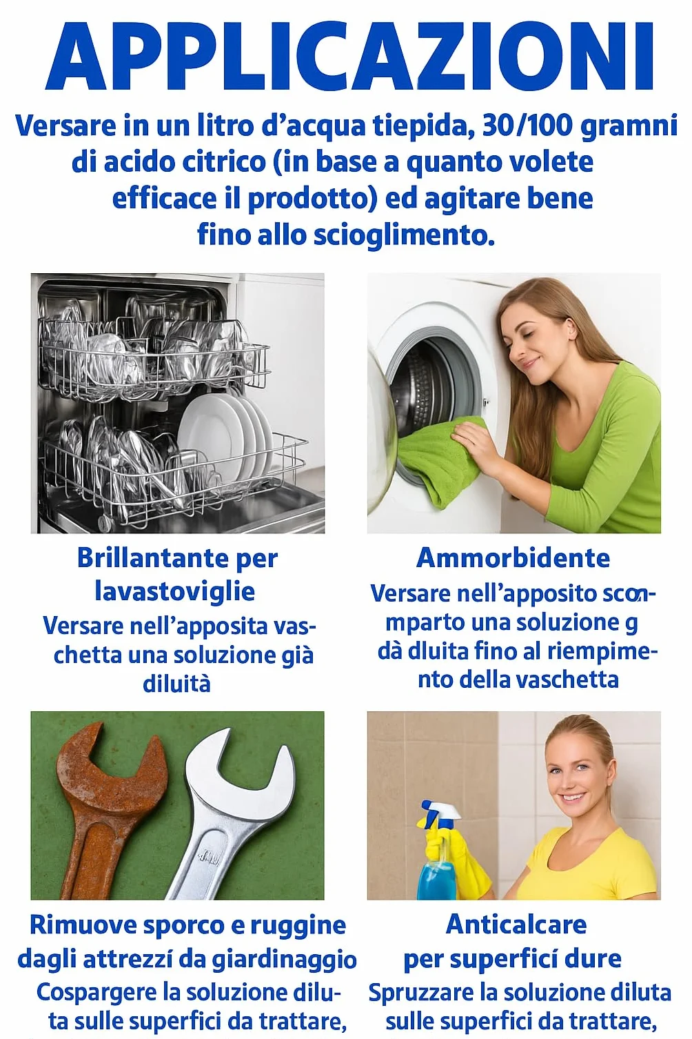 ACIDO CITRICO ALIMENTARE 1 kg BiOro 100% Puro Food Grade Detergente Disincrostante naturale