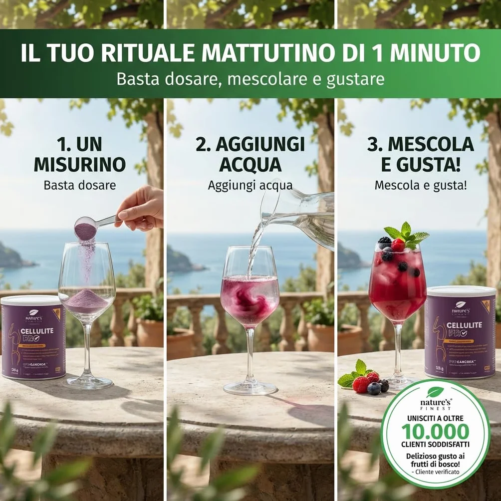 Nature's Finest Cellulite PRO Integratore Alimentare in Polvere Garcinia Cambogia Estratto Vino Rosso 125g