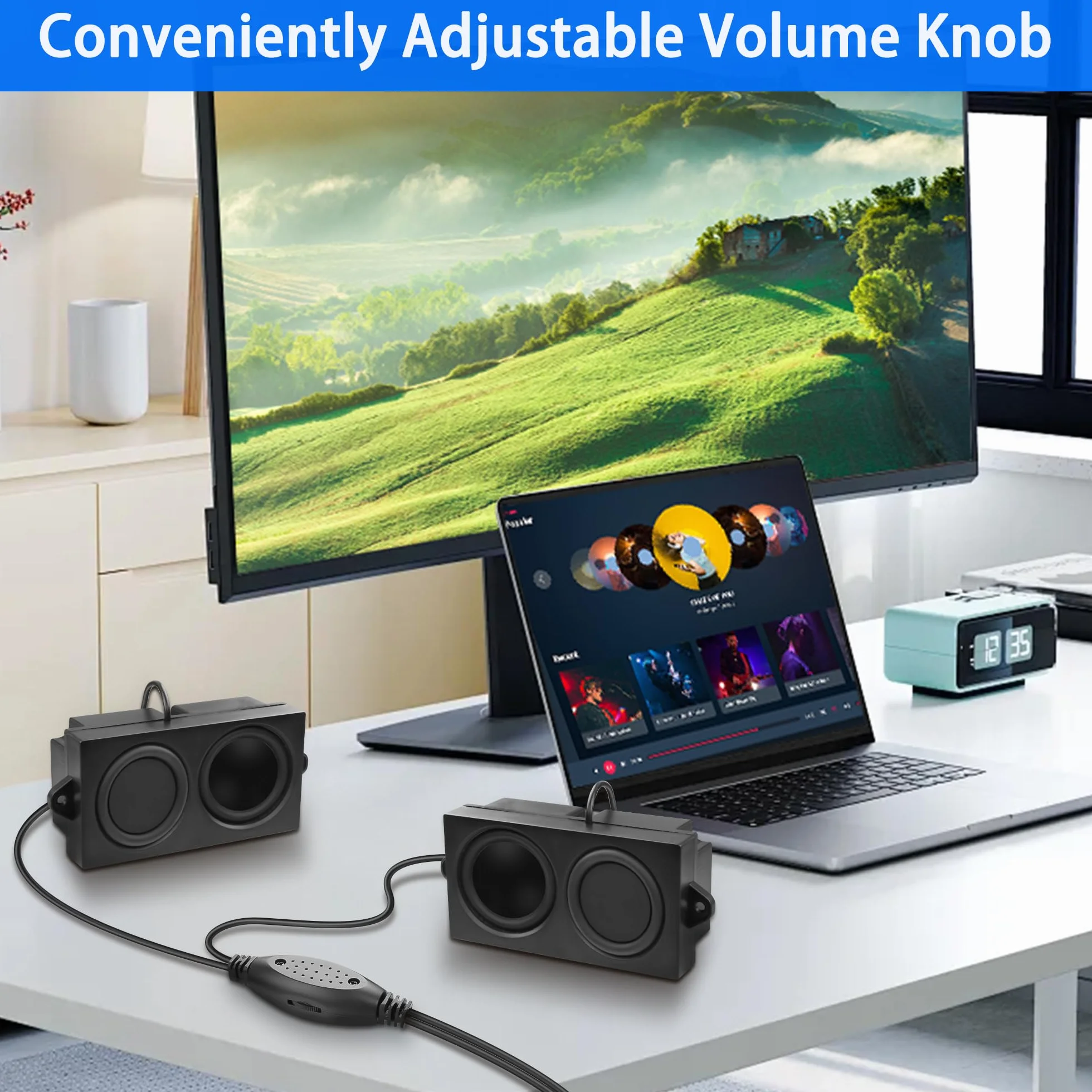 MEIRIYFA Mini Altoparlante USB PC con Controllo Volume 3.5mm AUX Jack Stereo per Desktop Tablet Telefono Nero 1.2M