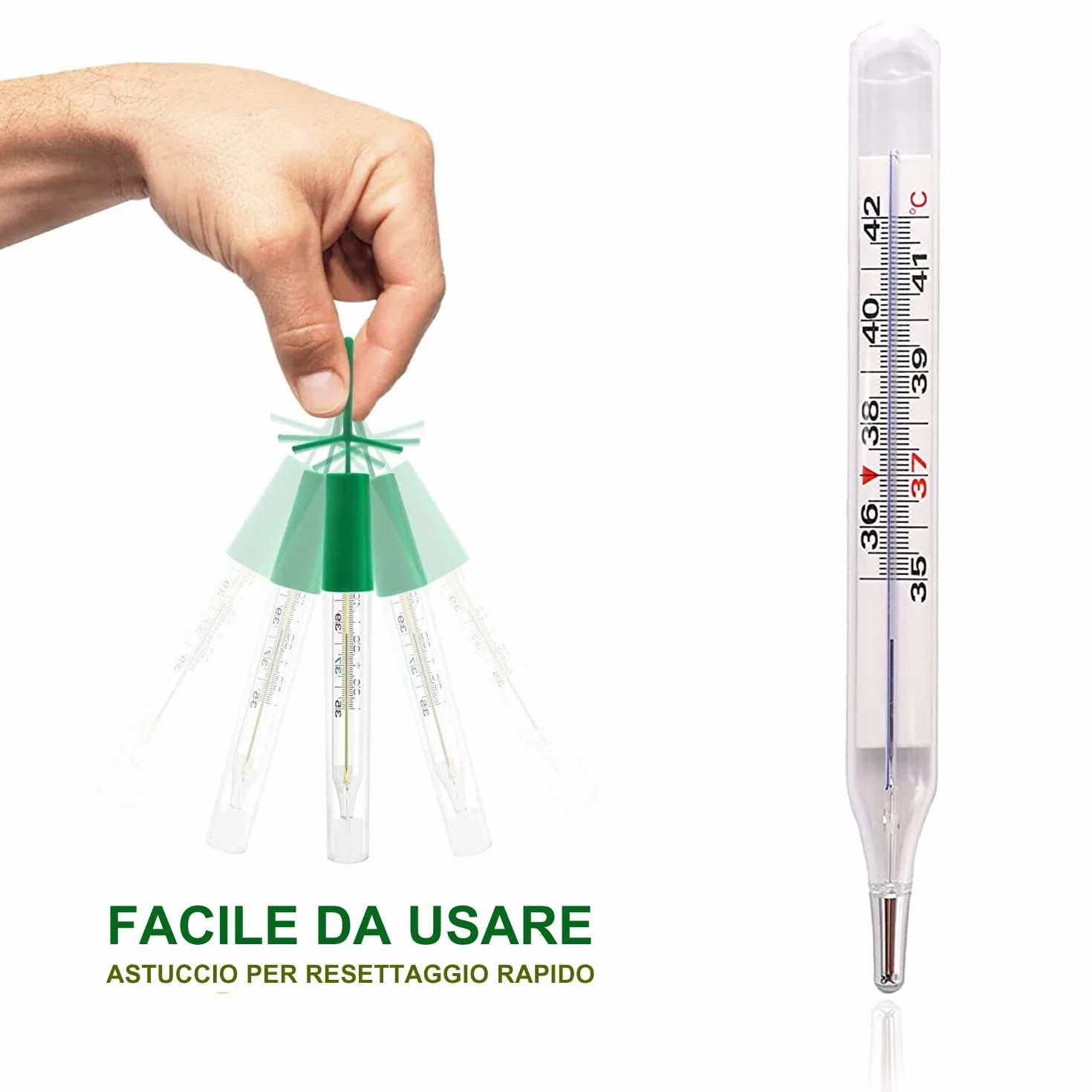 Termometro Febbre in Vetro Senza Mercurio, Alta Precisione, Impermeabile, Neonati, Bambini, Adulti