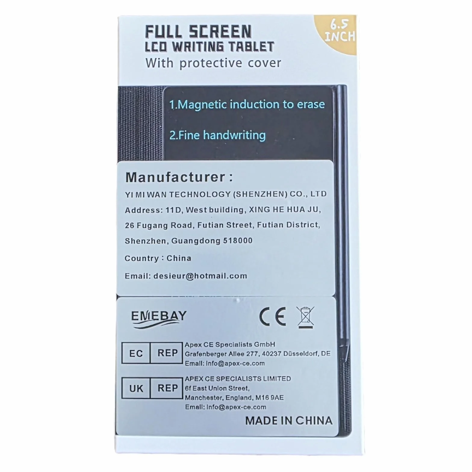 EMEBAY Tablet da Scrittura LCD 6,5 Pollici Mini Blocco Note Digitale Cancellabile Schermo Intero con Custodia per Bambini Adulti